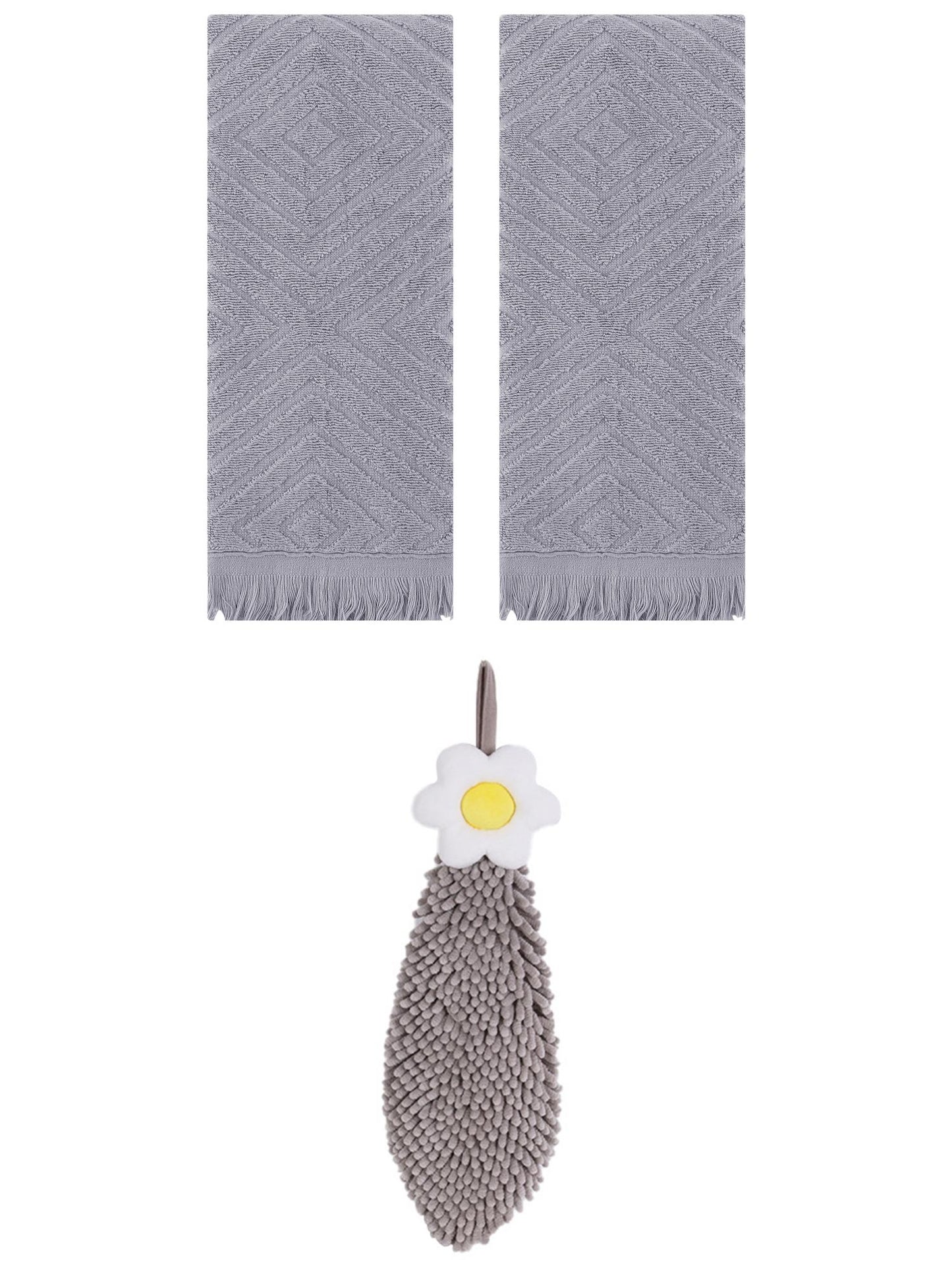 Unique Bargains 3 Pcs Geometric Soft Hand Towels Grey 13" x 29"/6" x 15"