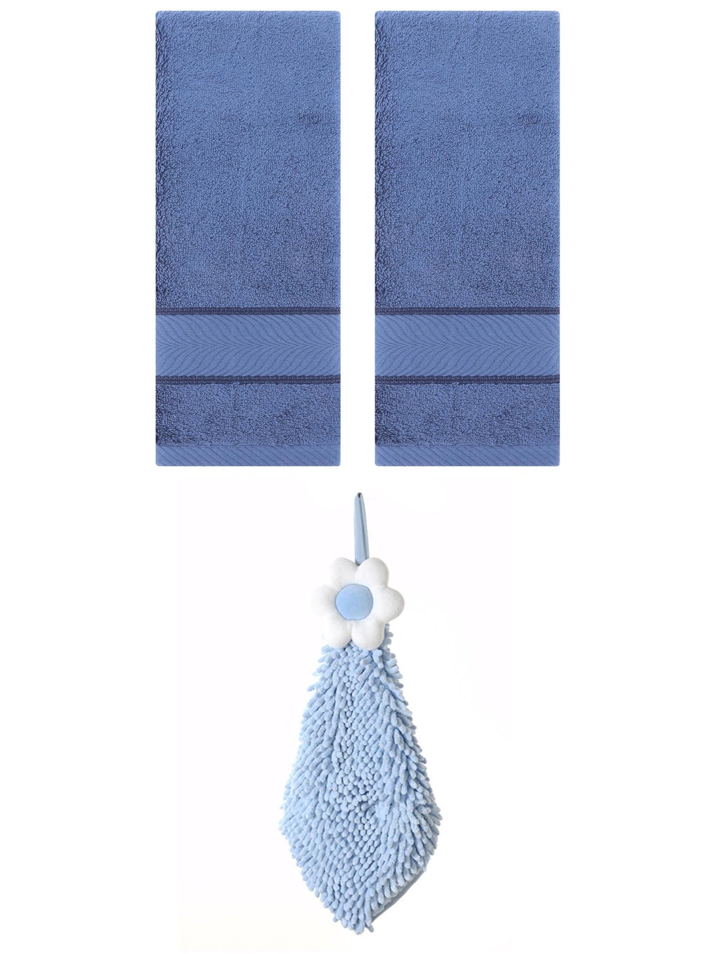 Unique Bargains 3 Pcs Soft Hand Towel Set Light Blue/Blue-2 14" x 30"/6" x 15"