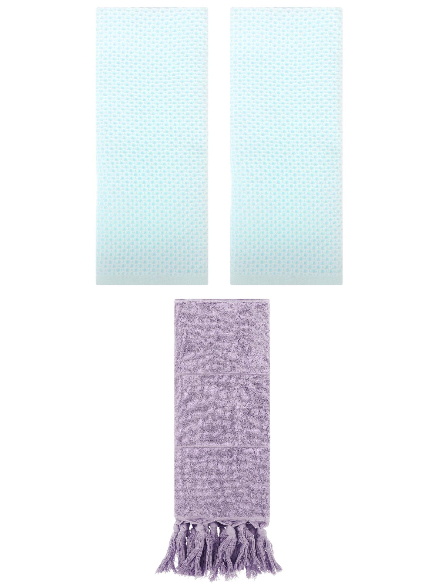 Unique Bargains 3 Pcs Tassels Waffle Hand Towel Purple/Light Cyan 14"x30"/13"x30"