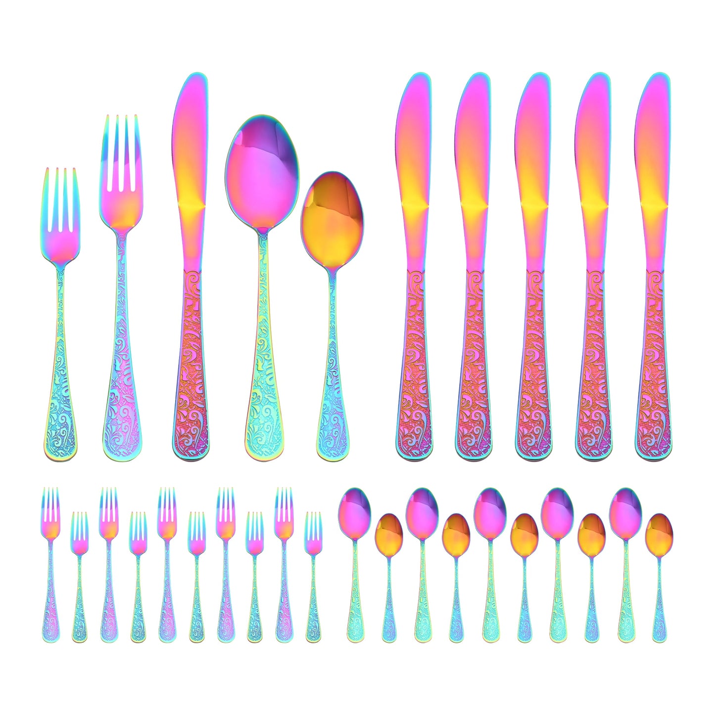 Unique Bargains 30 Pieces Stainless Steel Mirror Polished Cutlery Set for 6 Colorful