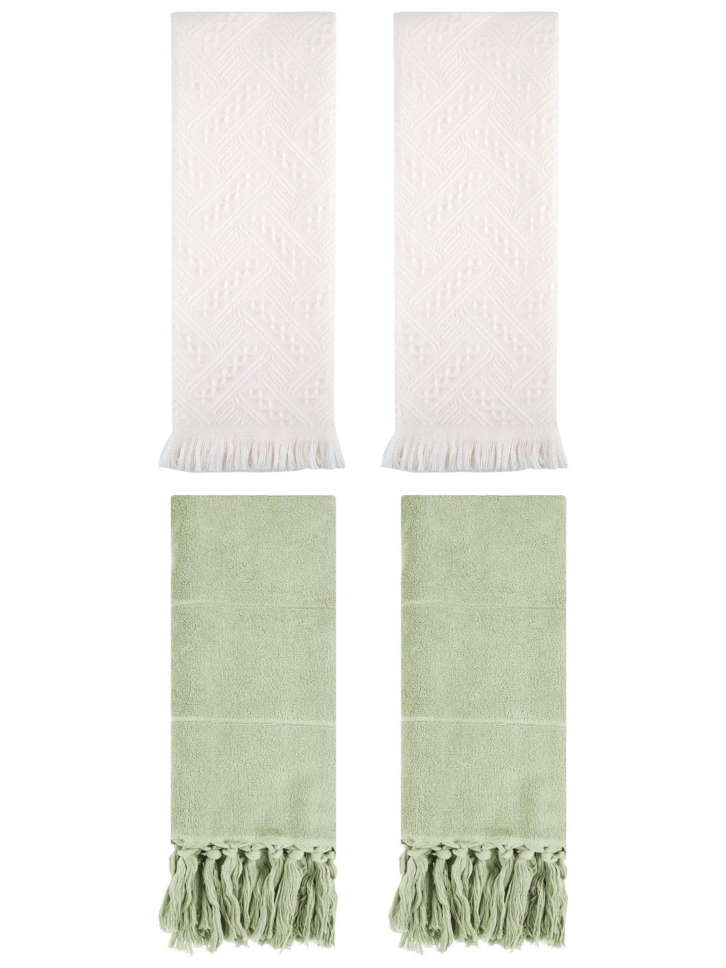 Unique Bargains 4 Pack Elegant Boho Turkish Hand Towels Green/White 14"x30"/13"x29"