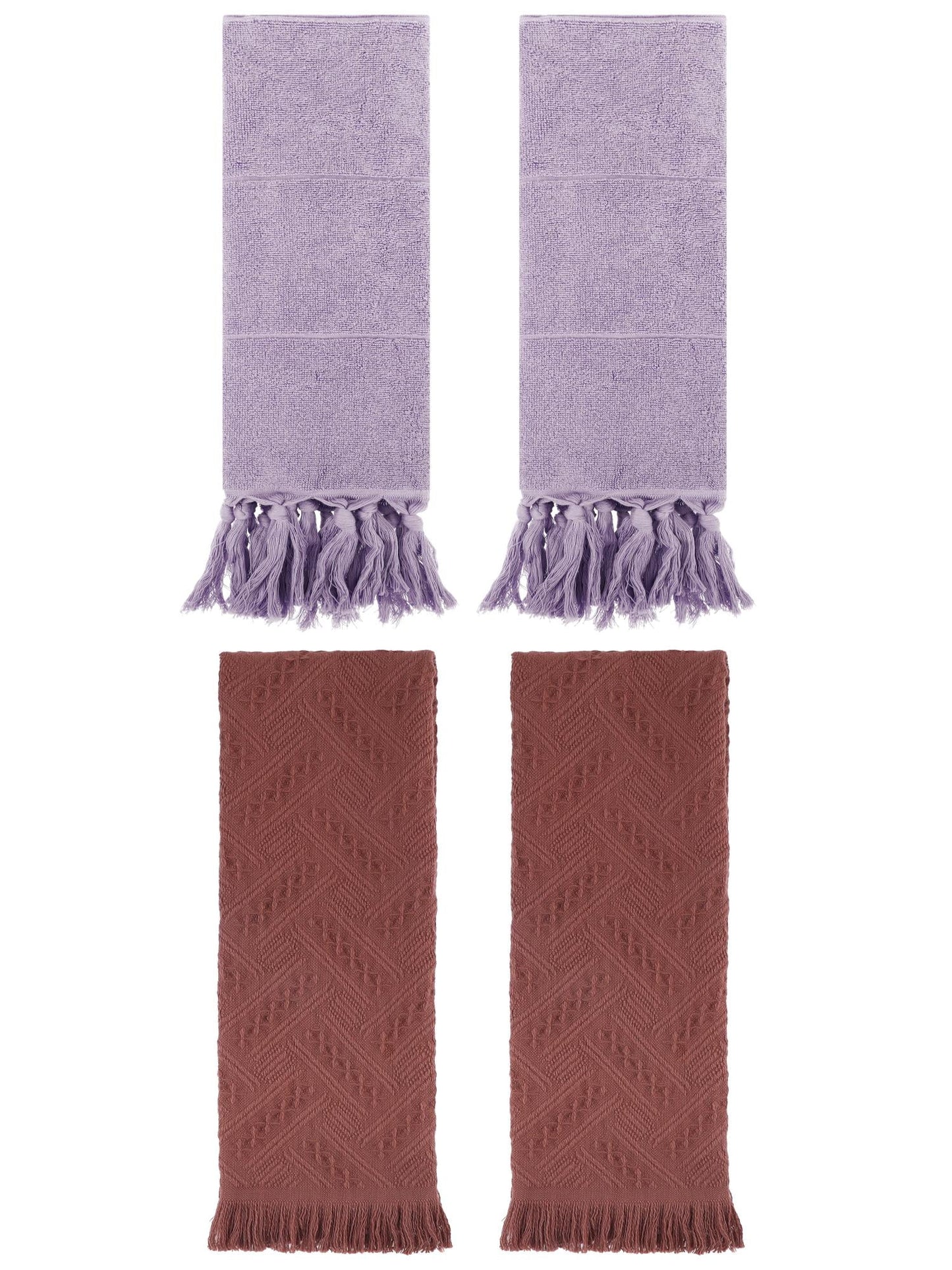 Unique Bargains 4 Pack Elegant Boho Turkish Hand Towels Purple/Brown 14"x30"/13"x29"