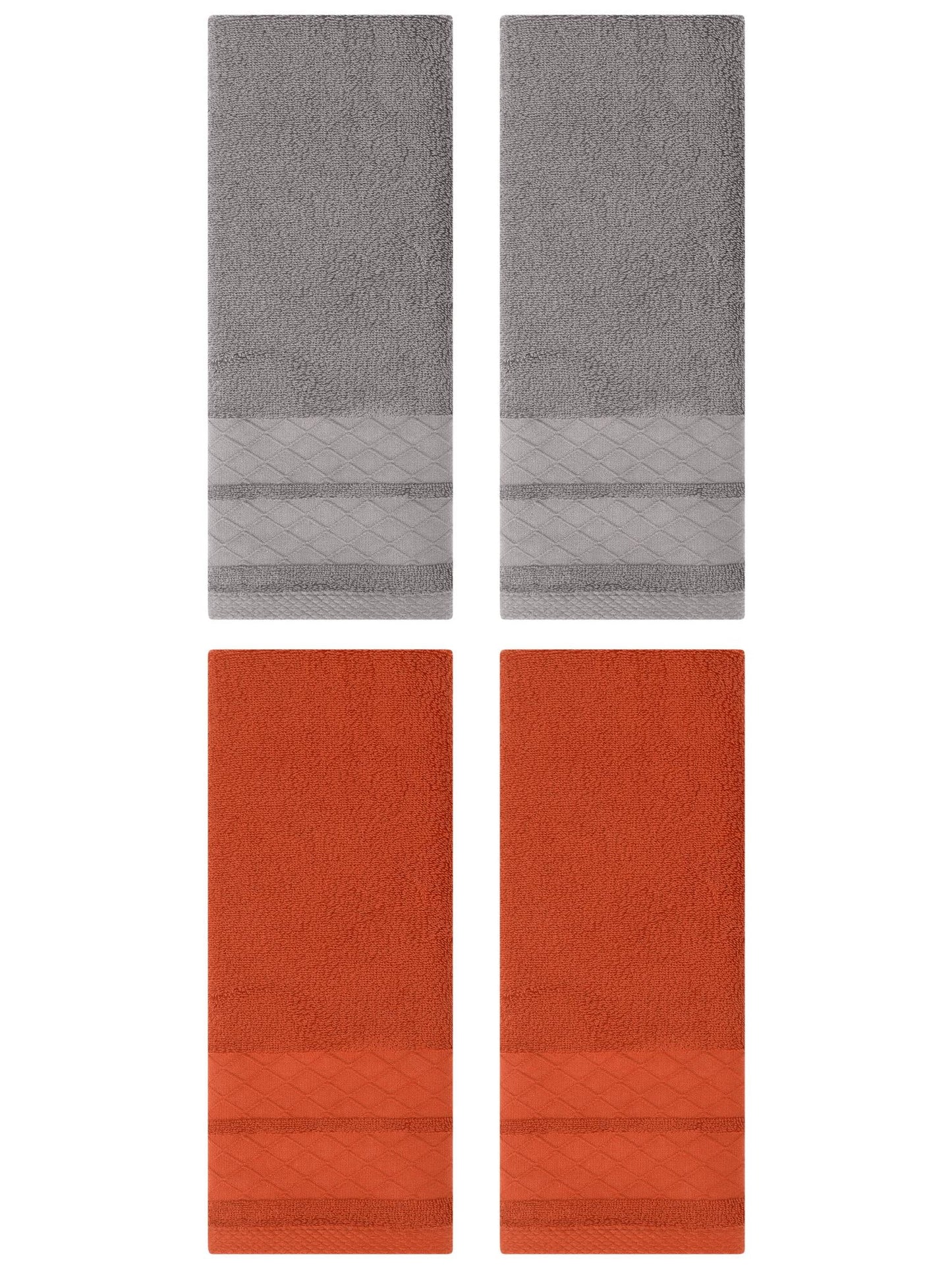 Unique Bargains 4 Pack Geometry Pattern Cotton Soft Hand Towels Grey/Coral 14" x 30"