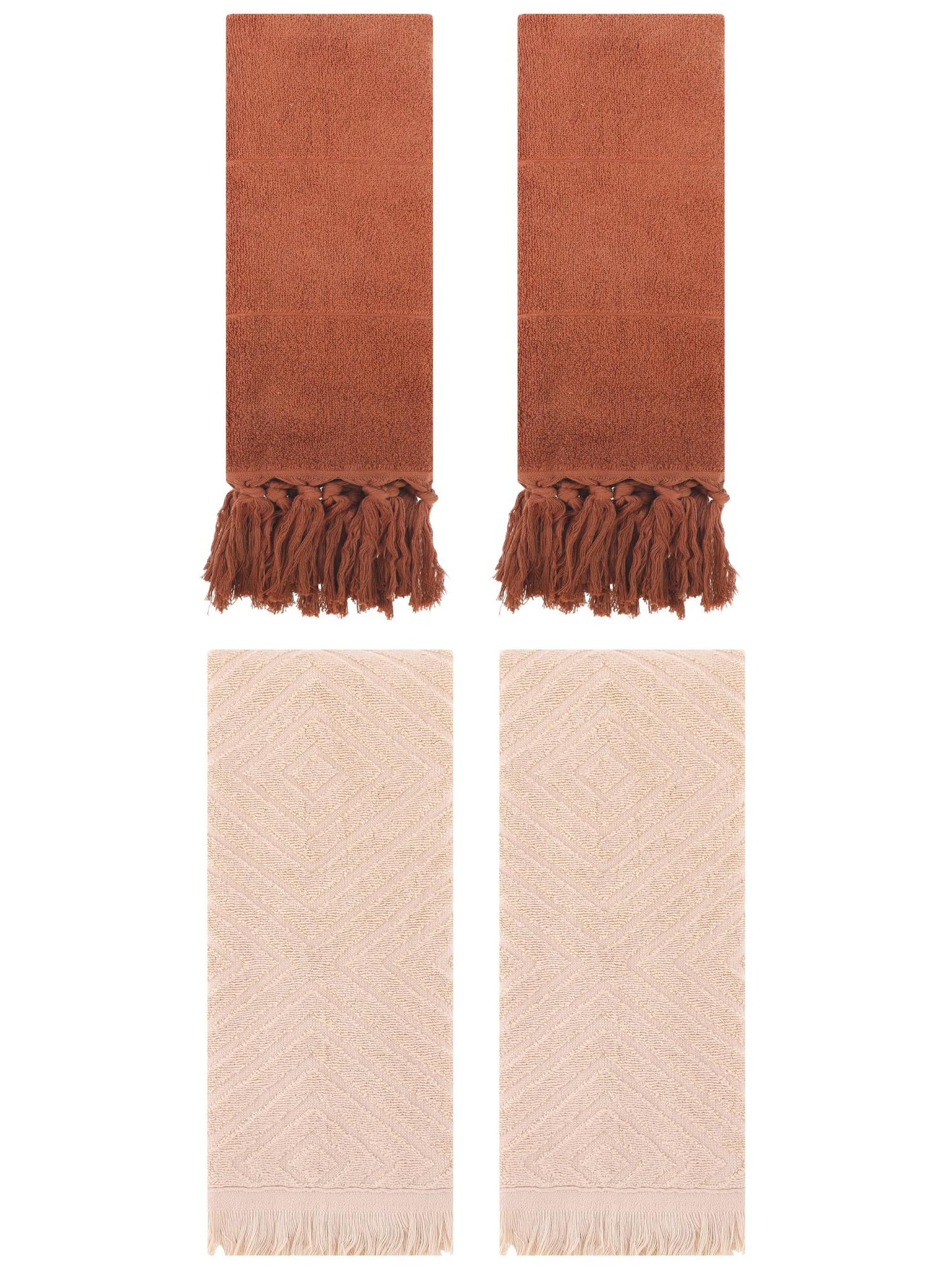 Unique Bargains 4 Pack Turkish Hand Towels with Tassel Brown 14"x30"/13"x29"