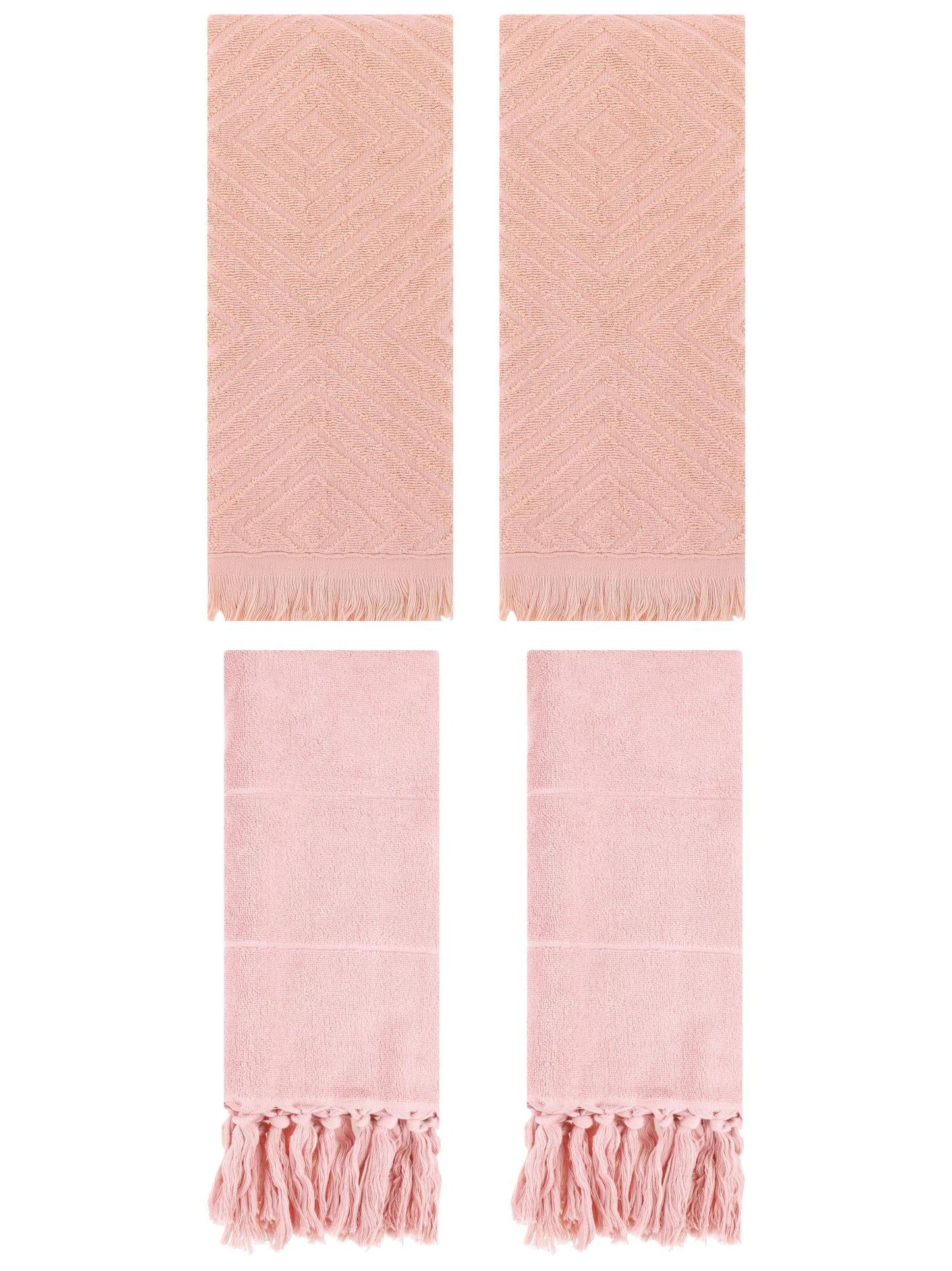 Unique Bargains 4 Pack Turkish Hand Towels with Tassel Pink/Orange 14"x30"/13"x29"