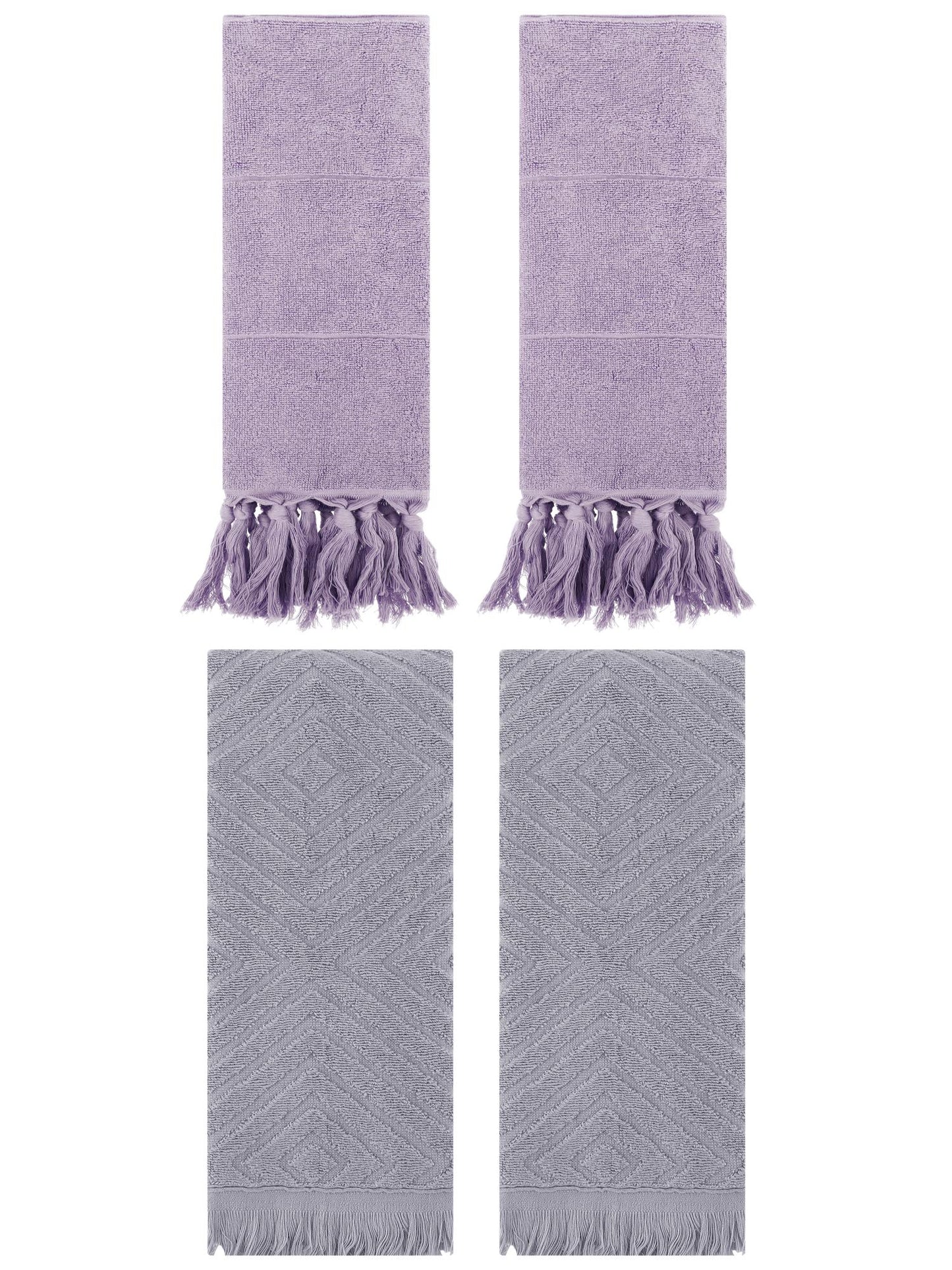 Unique Bargains 4 Pack Turkish Hand Towels with Tassel Purple/Grey 14"x30"/13"x29"