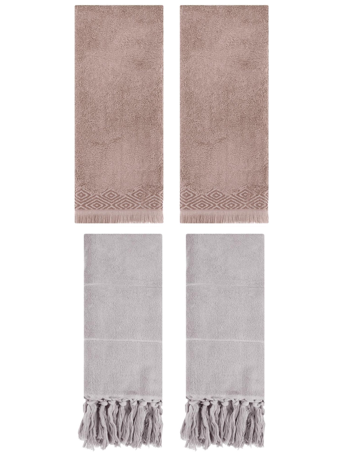 Unique Bargains 4 Pack Turkish Room Hand Towels Grey/Brown 14"x30"/13"x29"