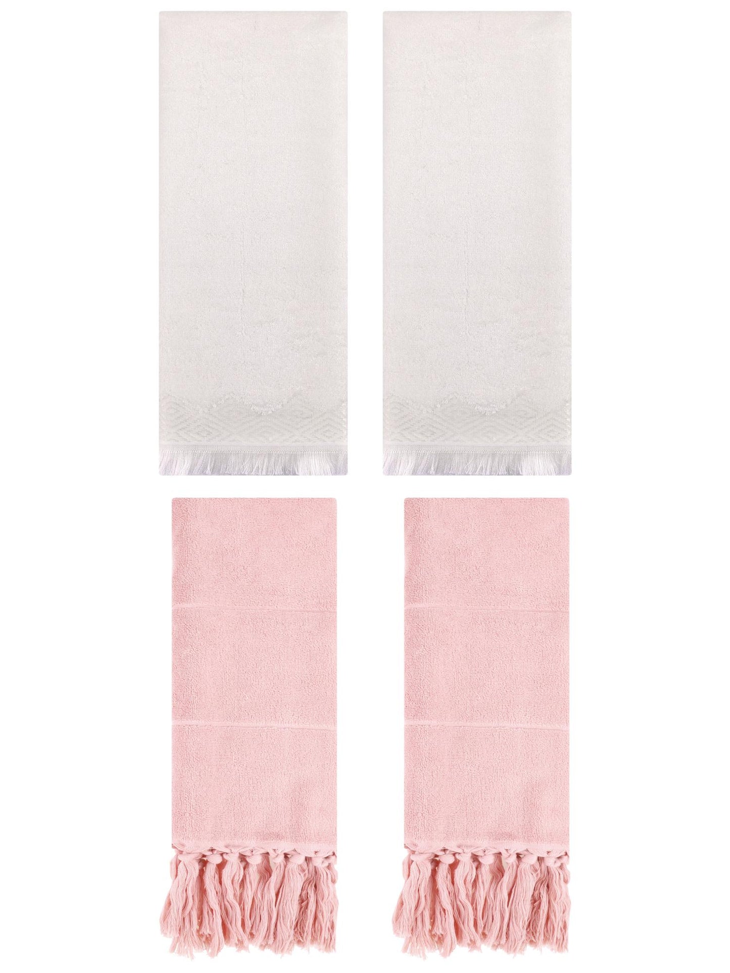 Unique Bargains 4 Pack Turkish Room Hand Towels Pink/Beige 14"x30"/13"x29"