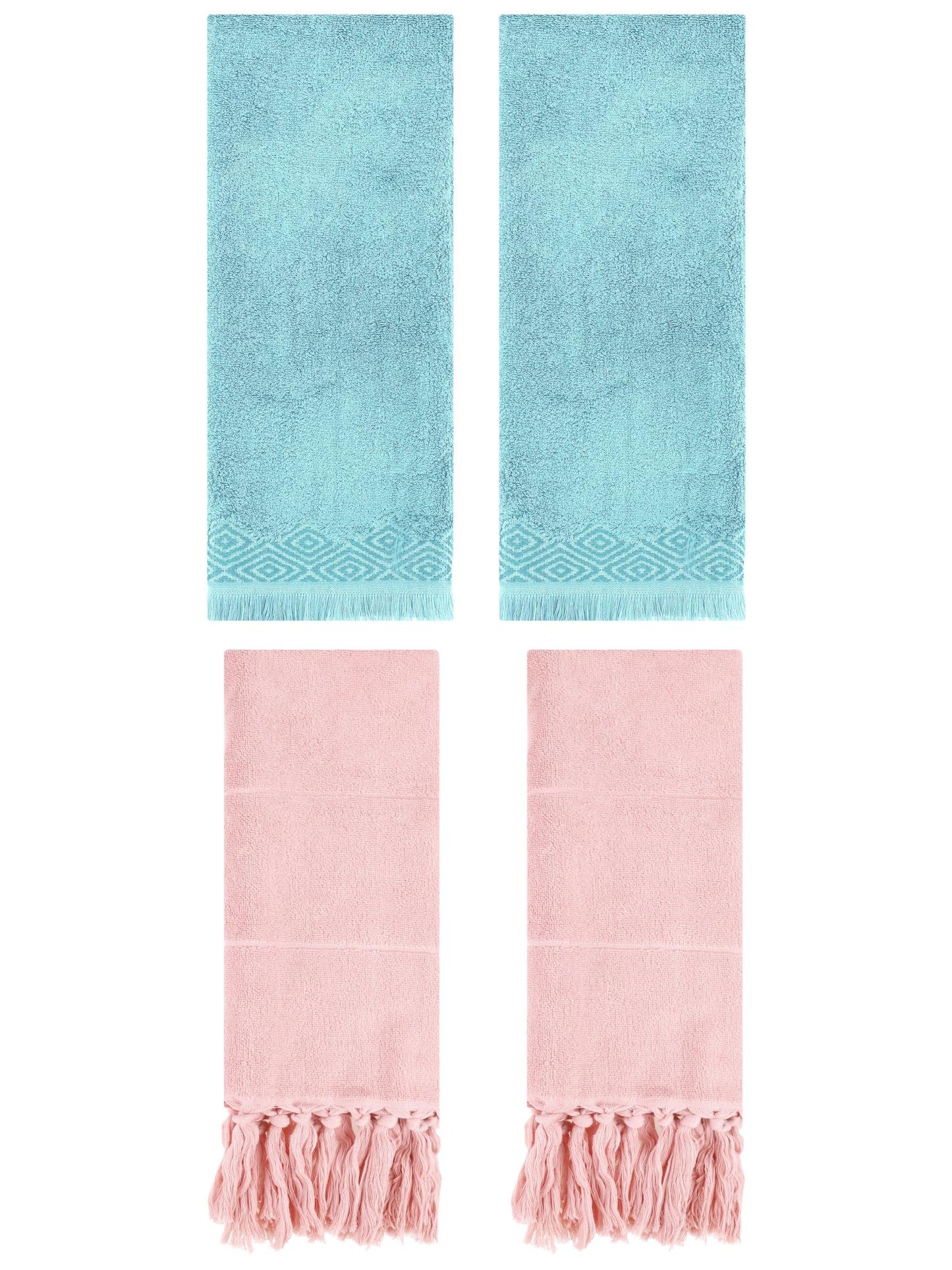 Unique Bargains 4 Pack Turkish Room Hand Towels Pink/Blue 14"x30"/13"x29"