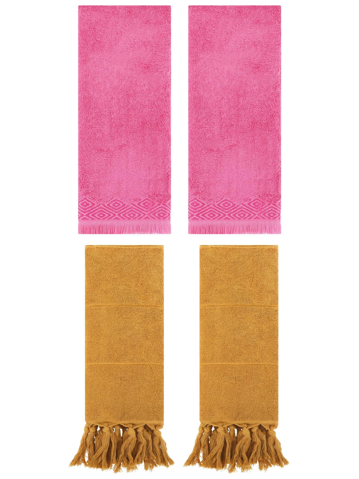 Unique Bargains 4 Pack Turkish Room Hand Towels Yellow/Pink 14"x30"/13"x29"