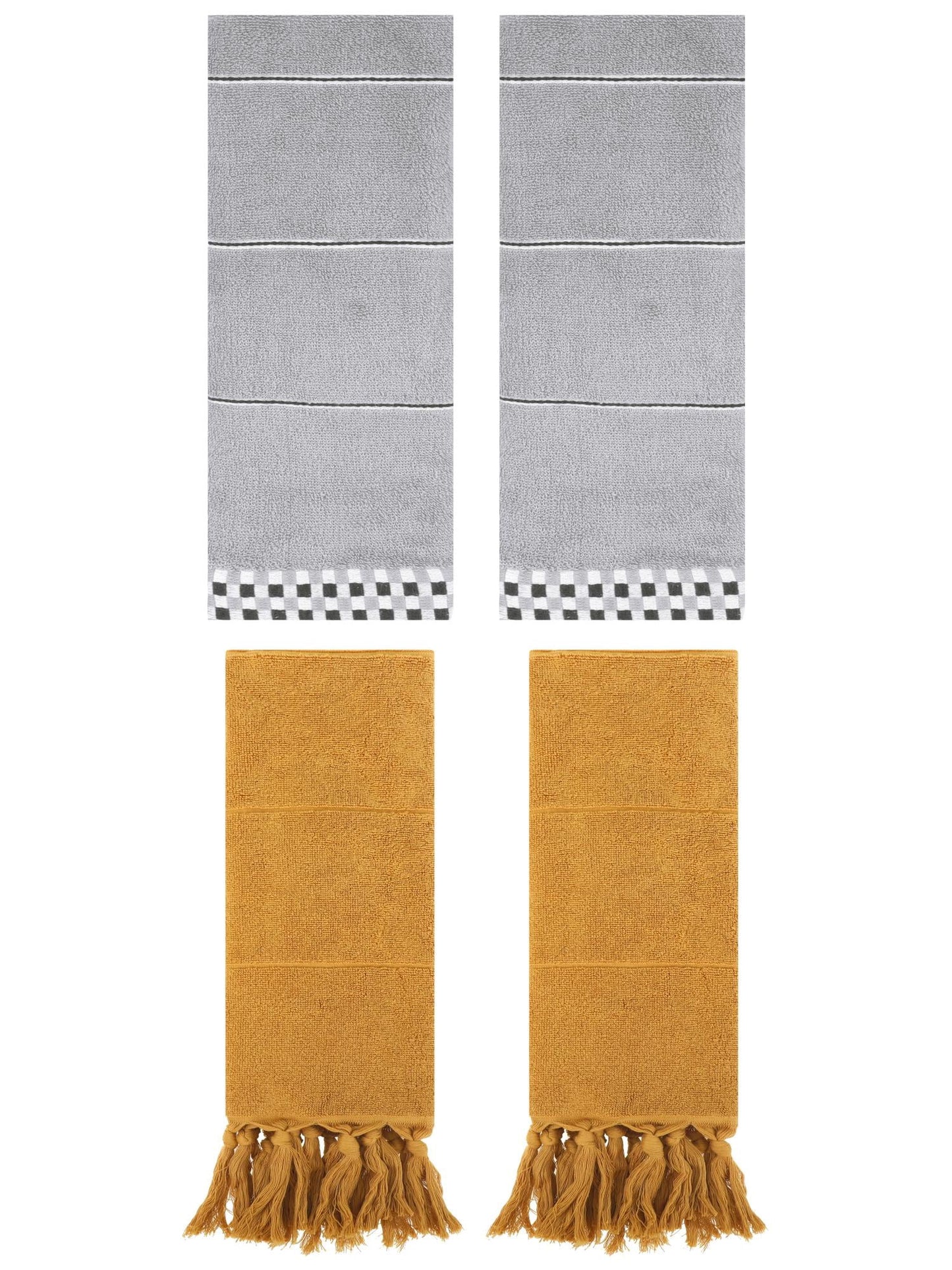 Unique Bargains 4 Pcs Bathroom Hand Towels 14" x 30" Yellow/Grey