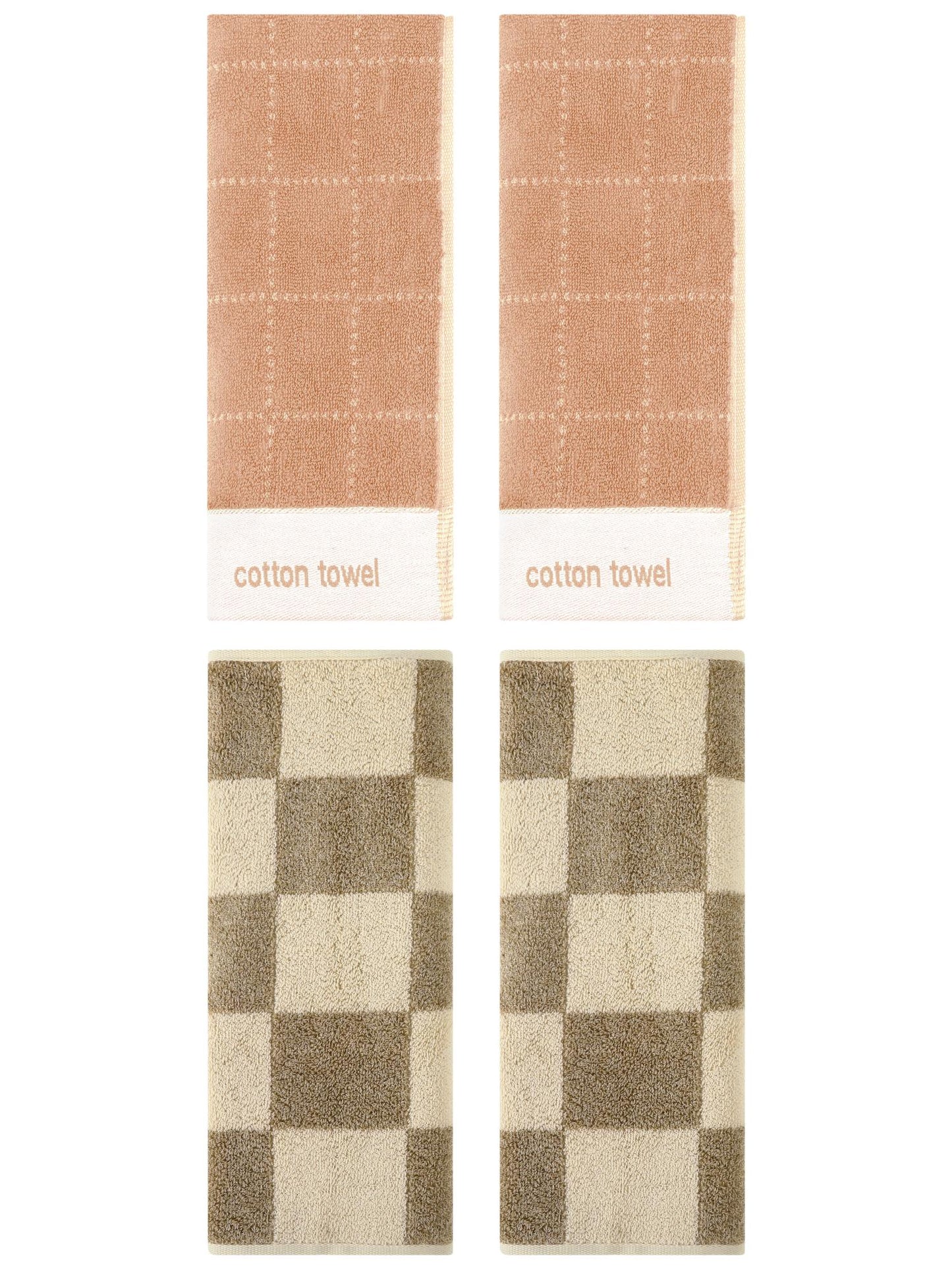 Unique Bargains 4 Pcs Checkered Cotton Hand Towel Brown 14" x 28"/14" x 30"