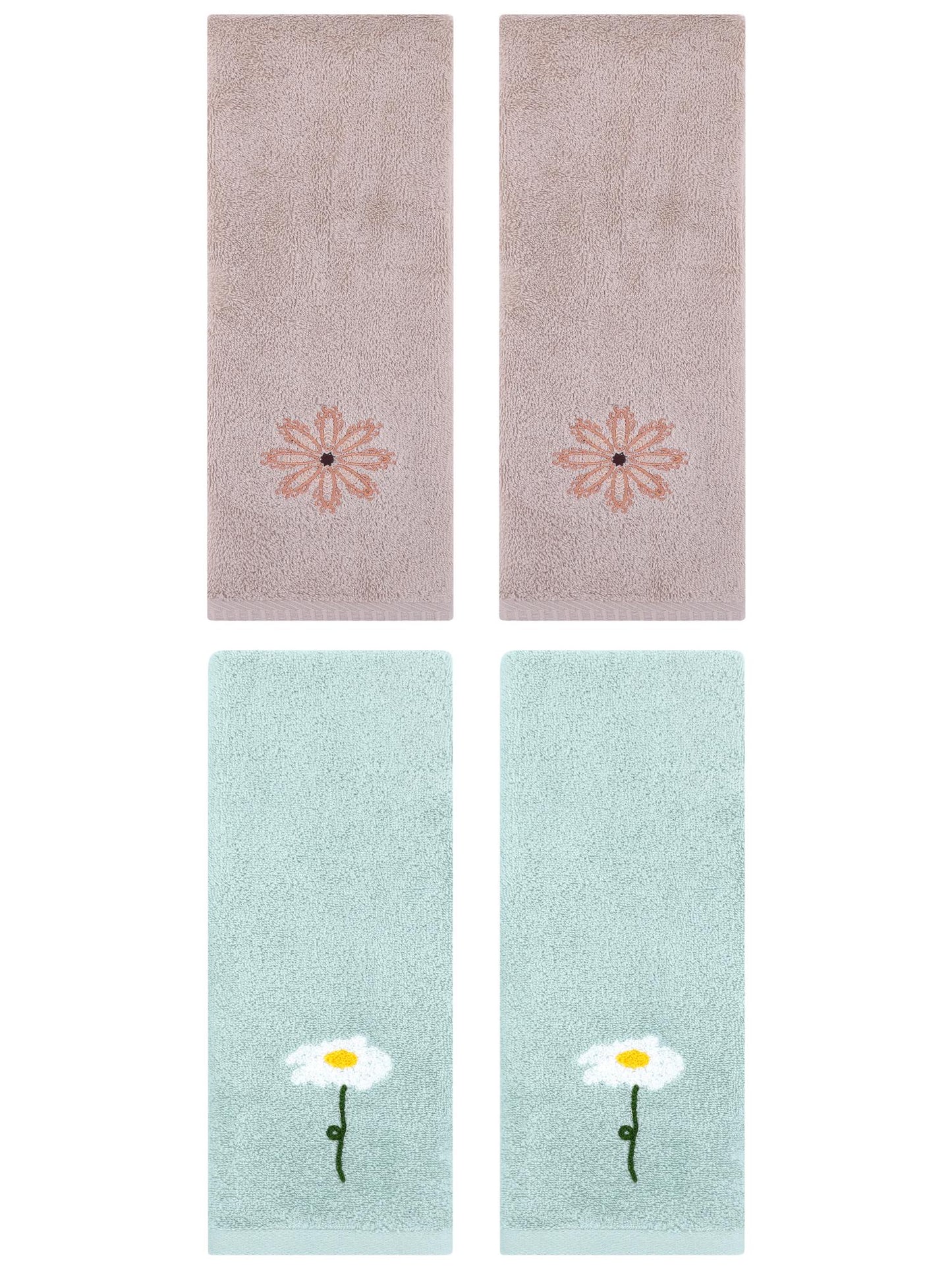 Unique Bargains 4 Pcs Cotton Floral Hand Towel 13" x 30" Blue/Camel