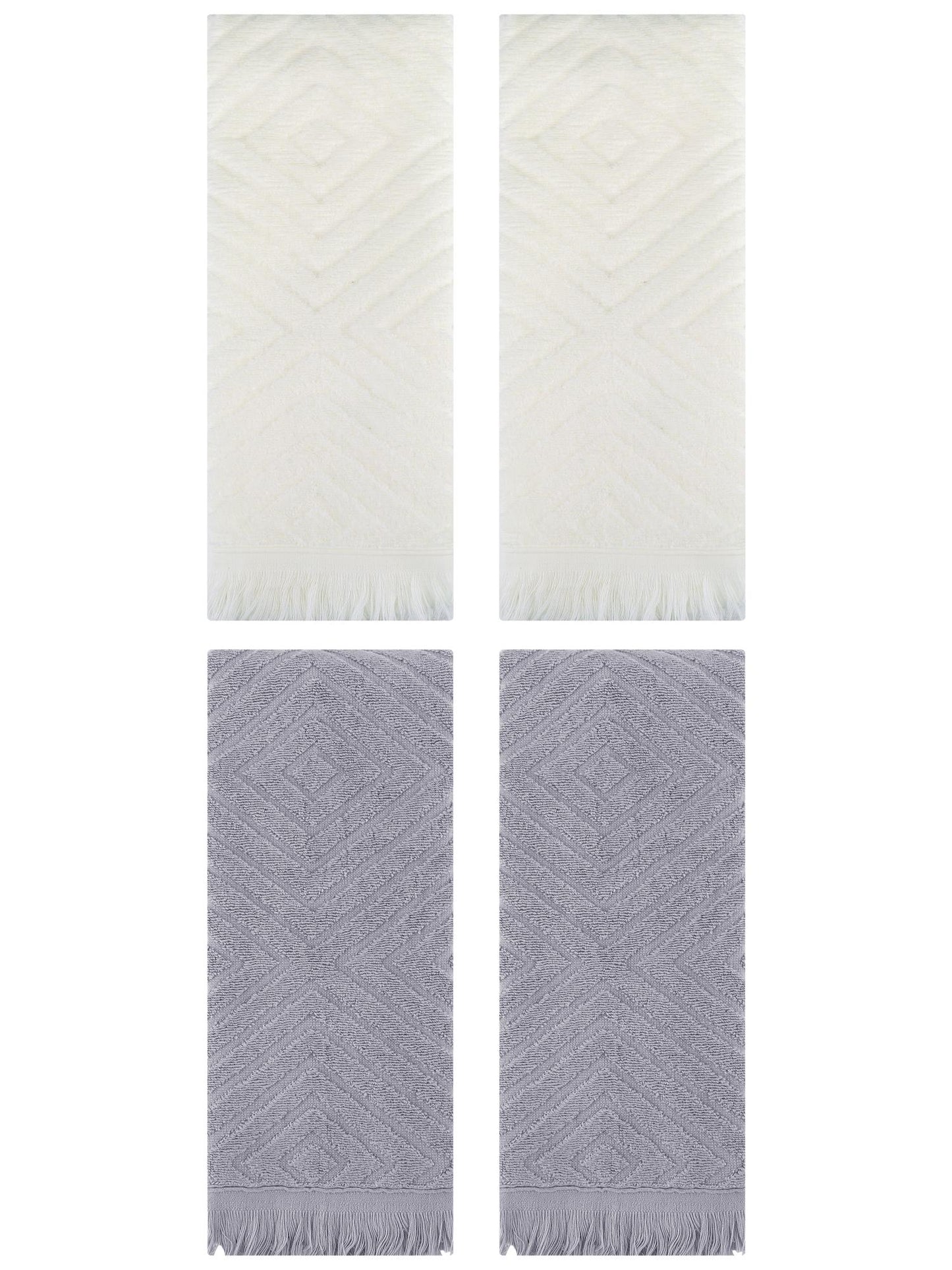 Unique Bargains 4 Pcs Cotton Geometric Patterns Turkish Towels 13" x 29" Grey/Beige