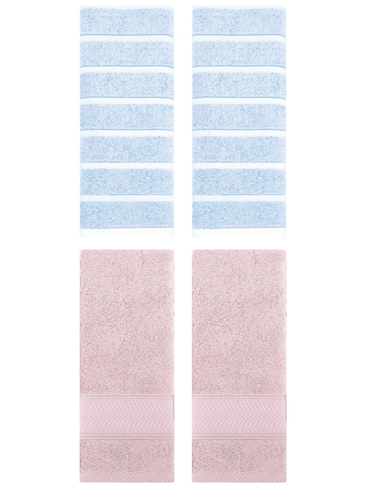 Unique Bargains 4 Pcs Cotton Hand Towel Blue/Light Pink 13" x 29"/14" x 30"