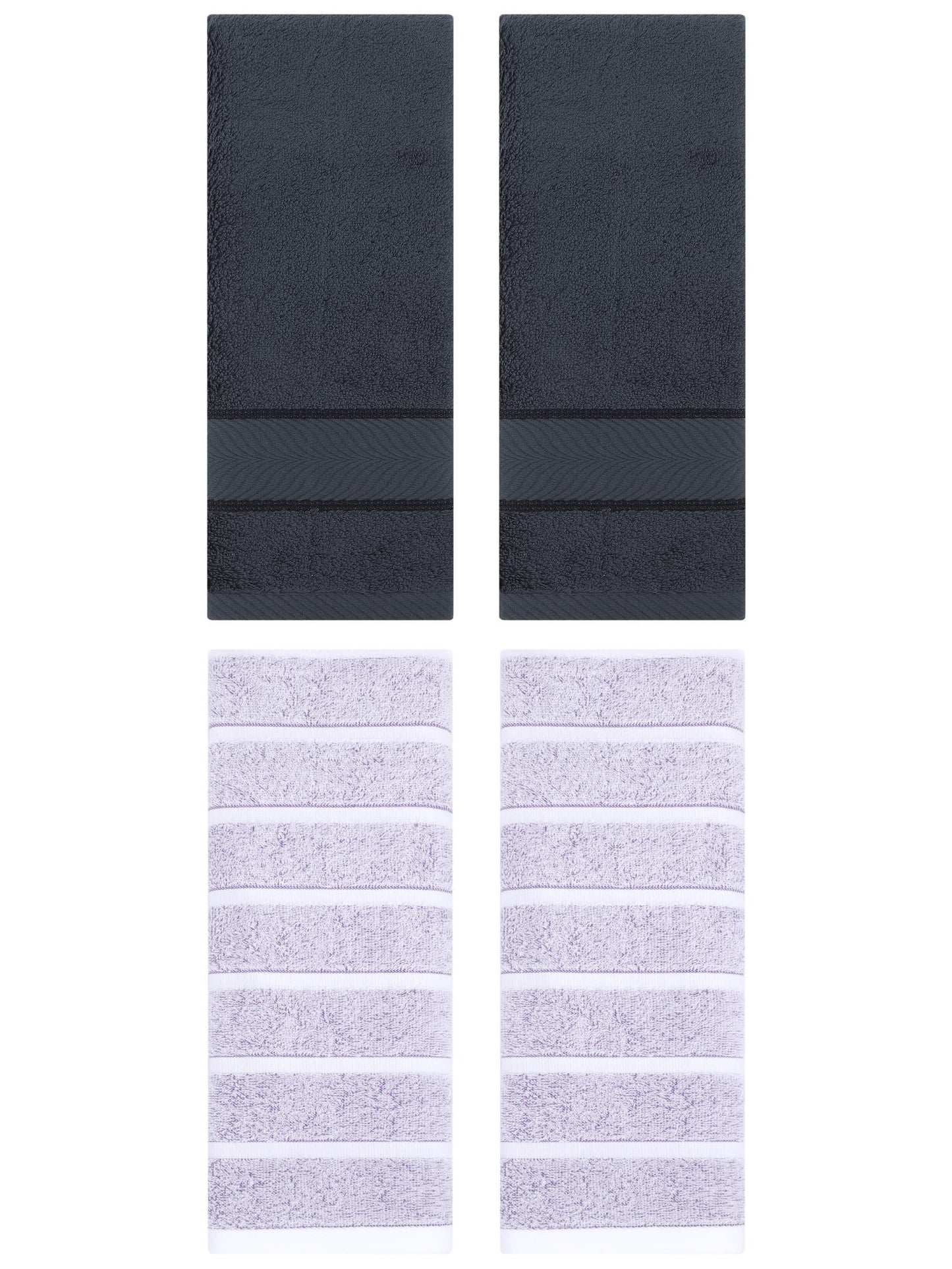 Unique Bargains 4 Pcs Cotton Hand Towel Light Purple/Dark Grey 13" x 29"/14" x 30"