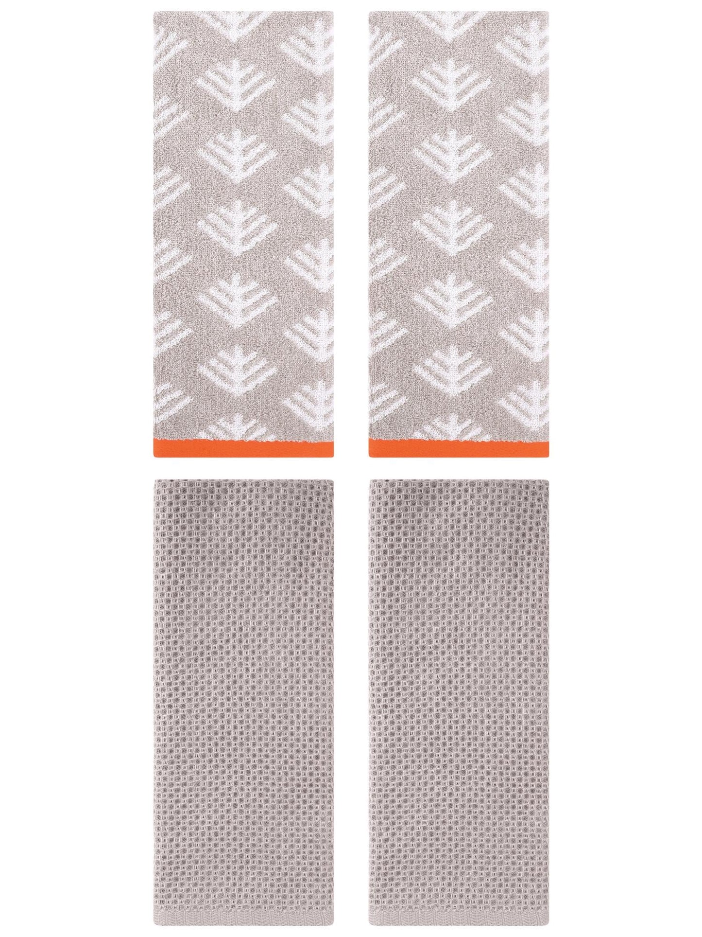 Unique Bargains 4 Pcs Cotton Hand Towels Camel/Light Grey 13" x 30"/14" x 30"
