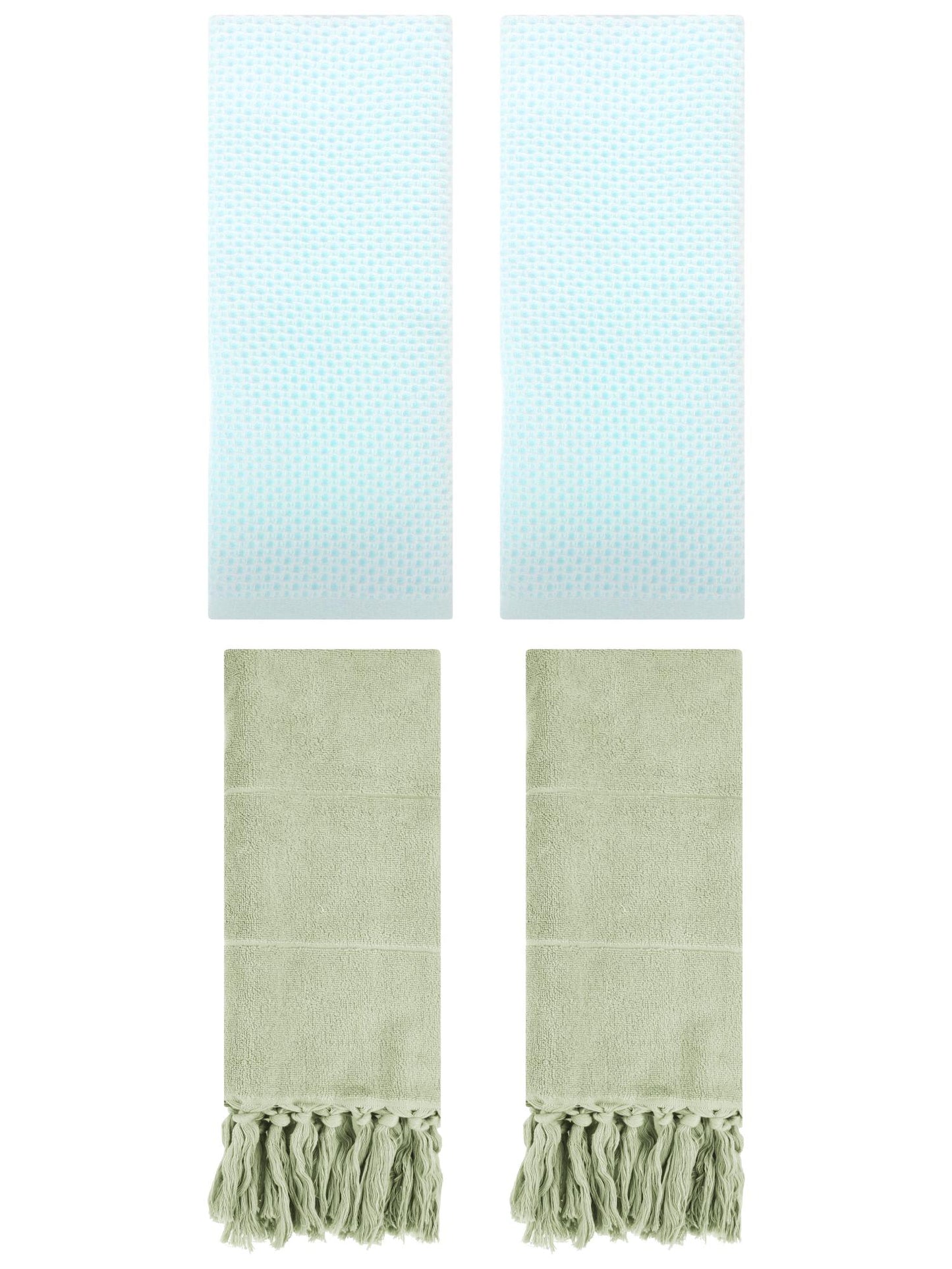 Unique Bargains 4 Pcs Cotton Hand Towels Green/Light Cyan 14" x 30"/13" x 30"