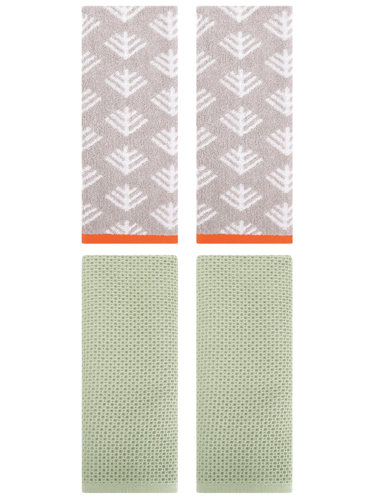 Unique Bargains 4 Pcs Cotton Hand Towels Light Green/Light Grey 13" x 30"/14" x 30"