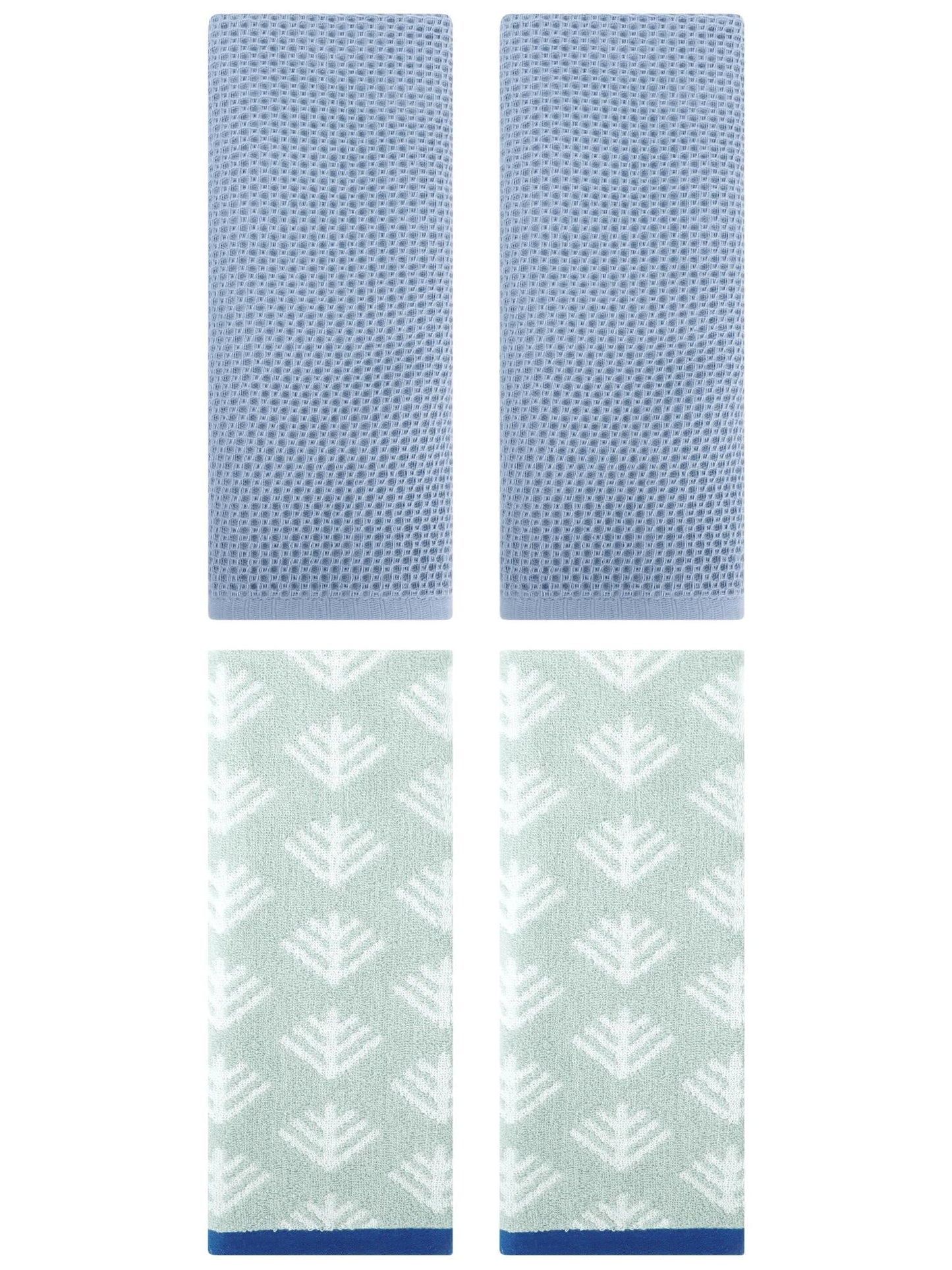 Unique Bargains 4 Pcs Cotton Hand Towels Steel Blue/Green 13" x 30"/14" x 30"