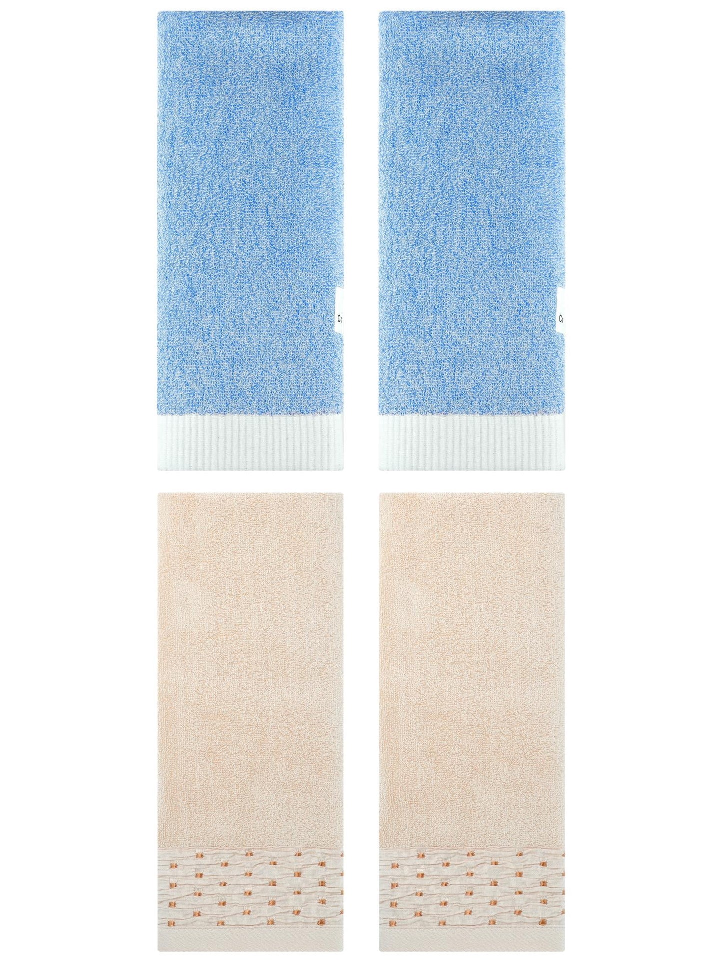 Unique Bargains 4 Pcs Cotton Quick Drying Hand Towel Light Brown/Blue 14" x 30"/13" x 29"