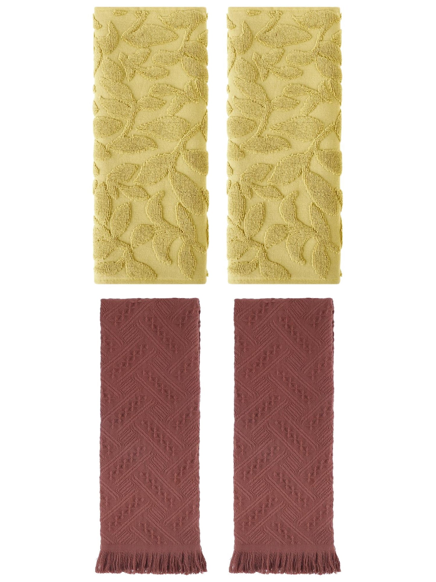 Unique Bargains 4 Pcs Cotton Soft Boho Hand Towel Set Yellow/Brown 14" x 30"/13" x 29"