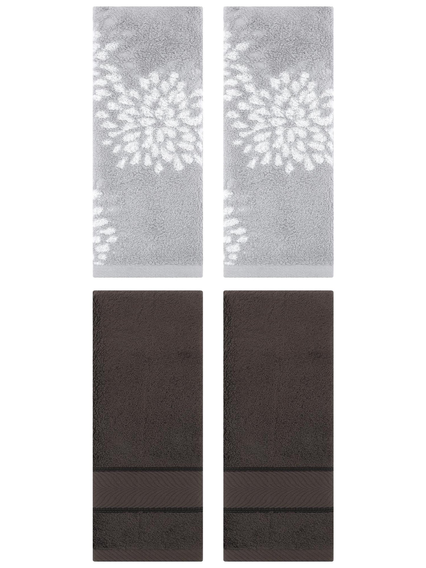 Unique Bargains 4 Pcs Cotton Soft Decorative Hand Towels 14" x 30" Grey/Dark Brown