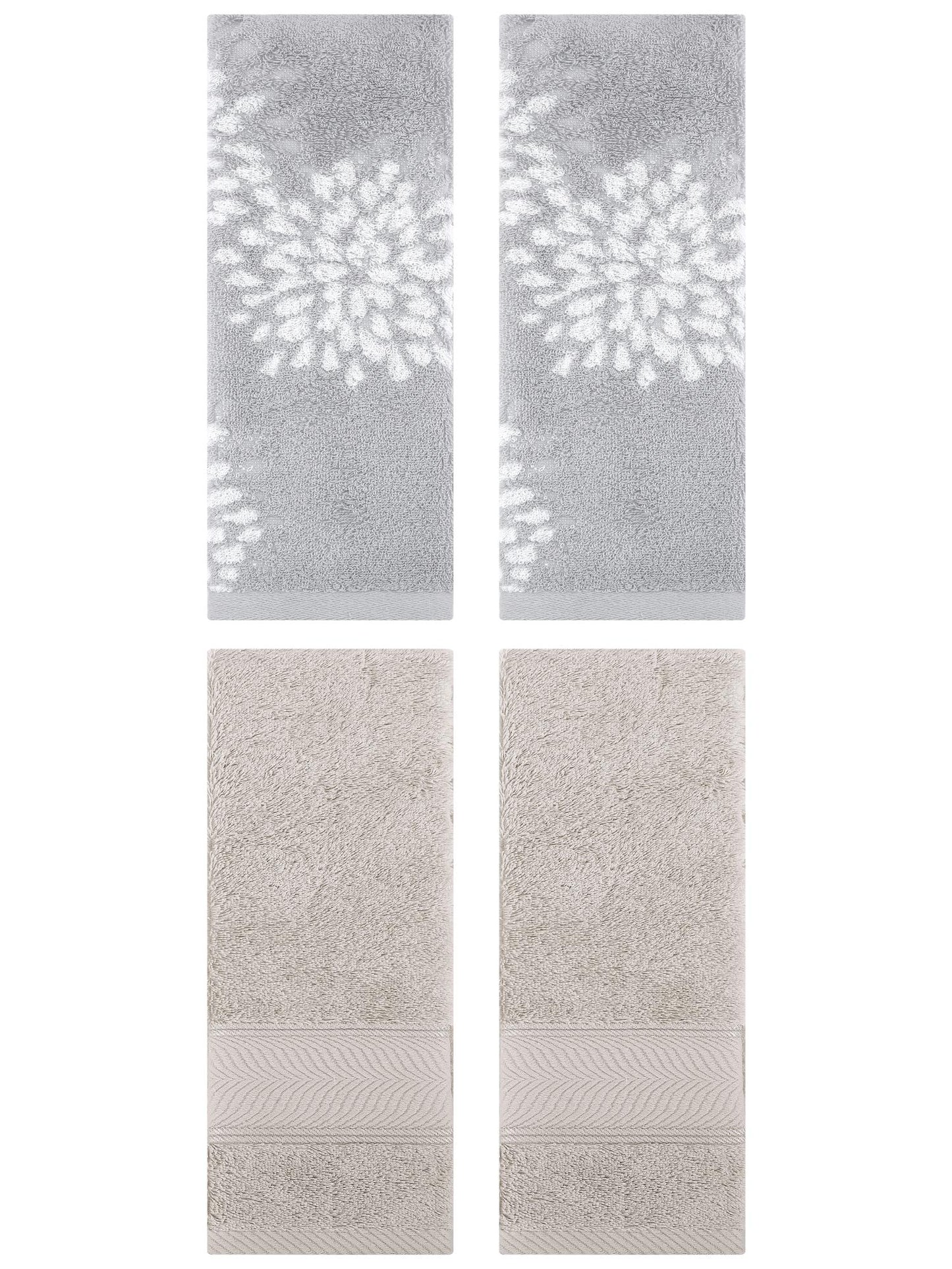 Unique Bargains 4 Pcs Cotton Soft Decorative Hand Towels 14" x 30" Grey/Light Brown