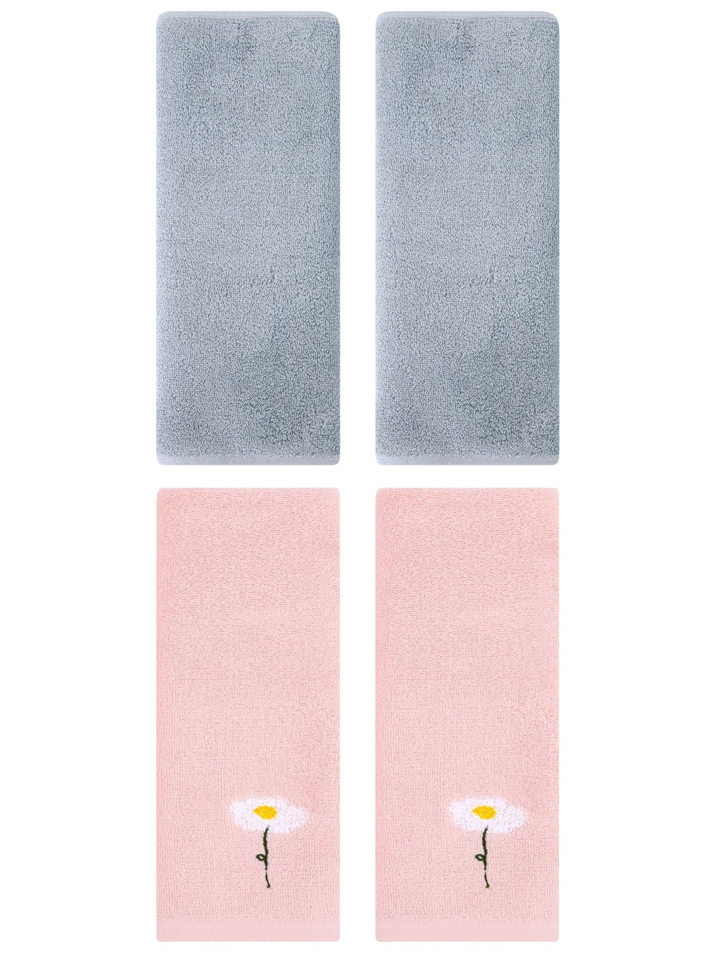Unique Bargains 4 Pcs Cotton Soft Hand Towels 13" x 30" Pink/Light Grey