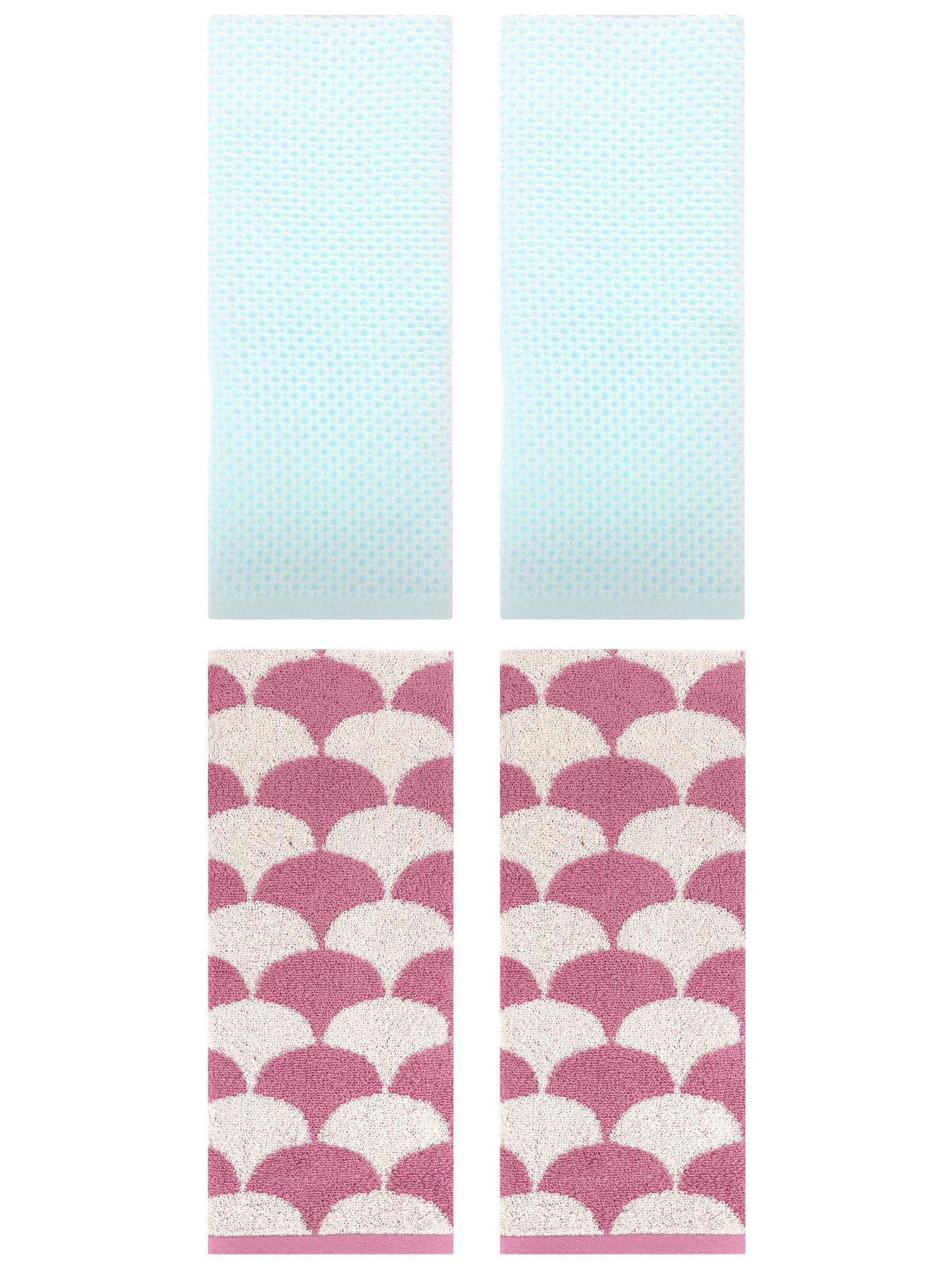 Unique Bargains 4 Pcs Cotton Solid Hand Towels Light Cyan/Pink 13" x 30"/13" x 29"