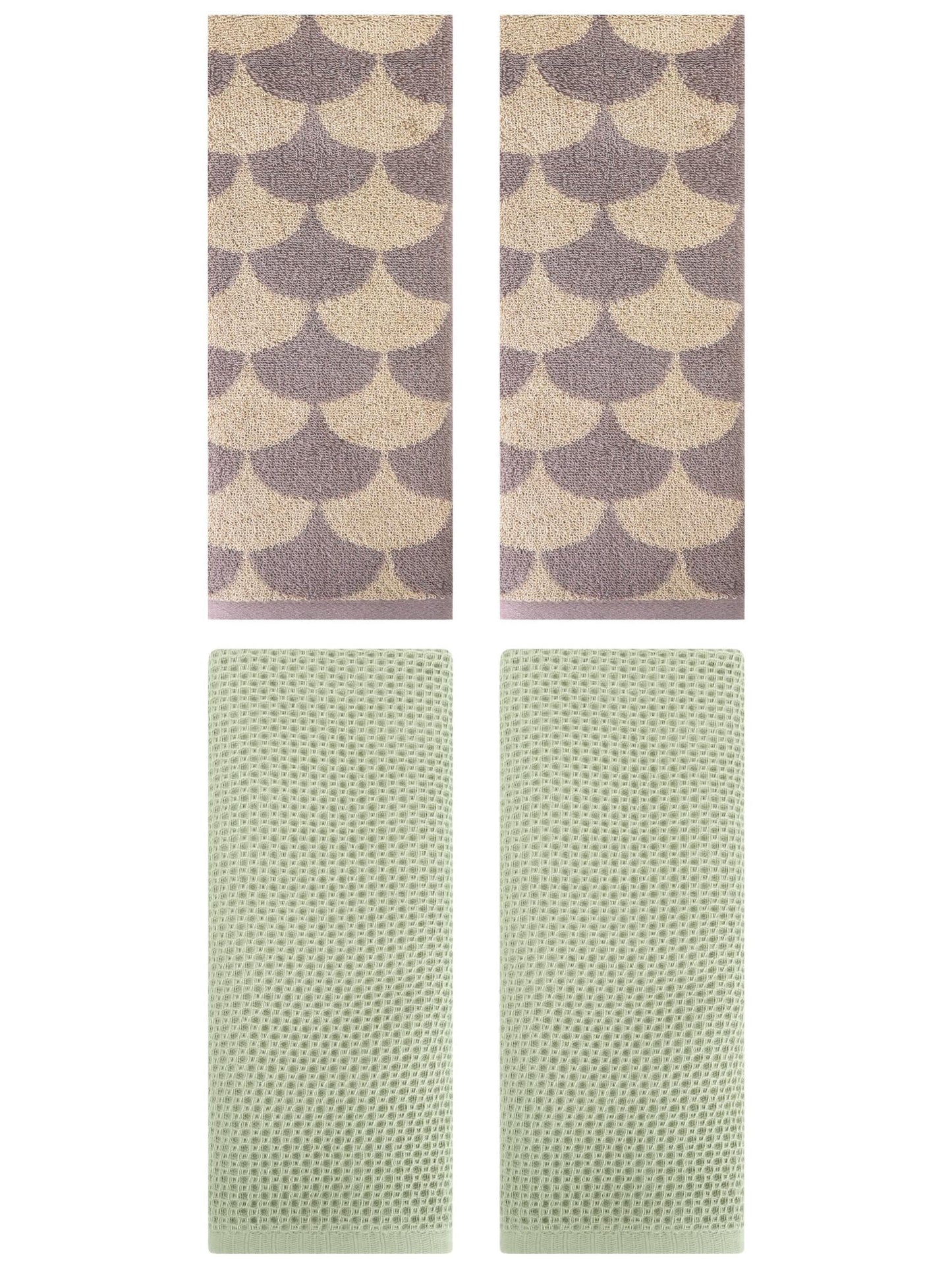 Unique Bargains 4 Pcs Cotton Solid Hand Towels Light Green/Brown 13" x 30"/13" x 29"