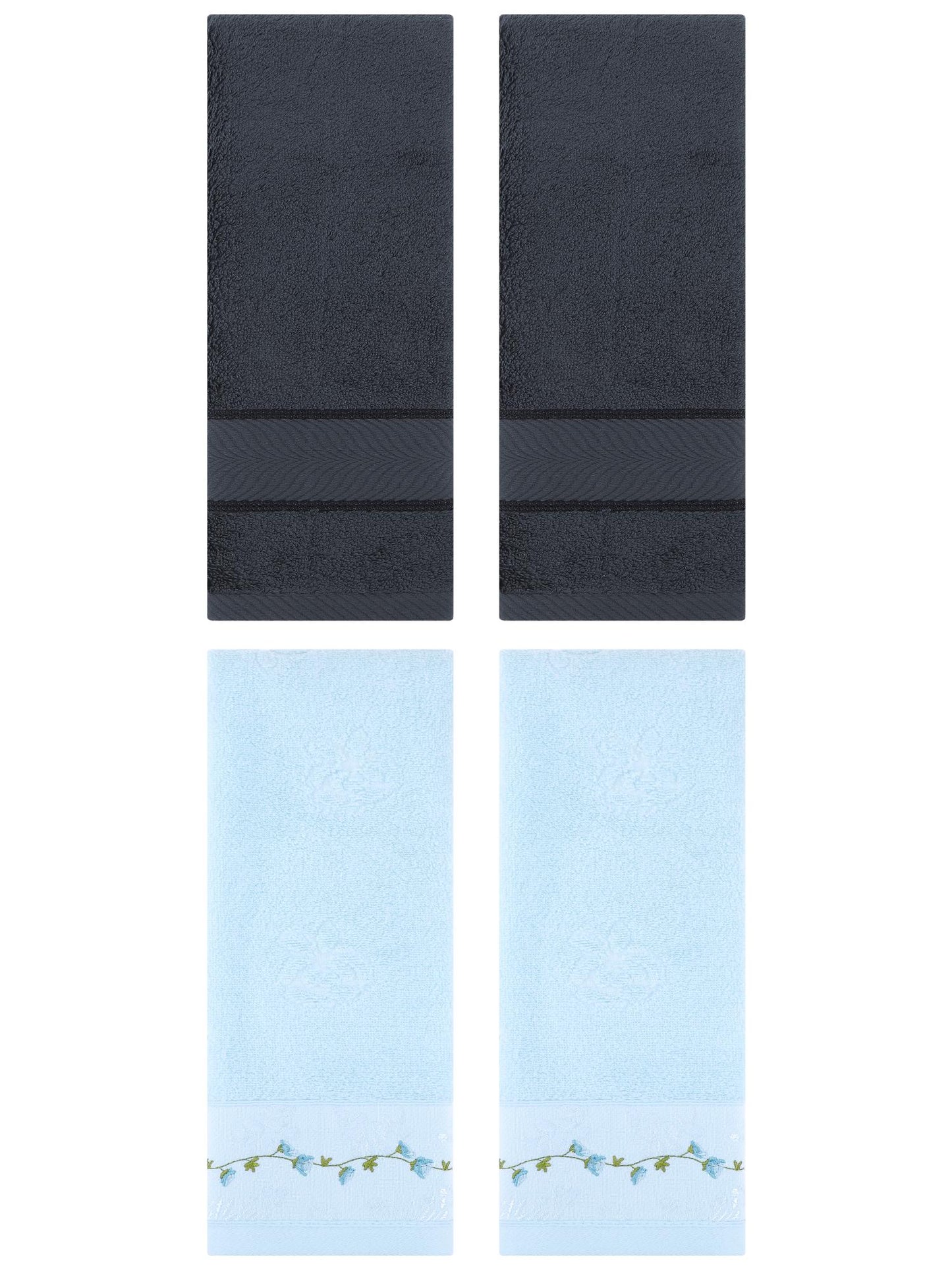 Unique Bargains 4 Pcs Hand Towel Dark Grey/Blue 14" x 30"/13" x 29"