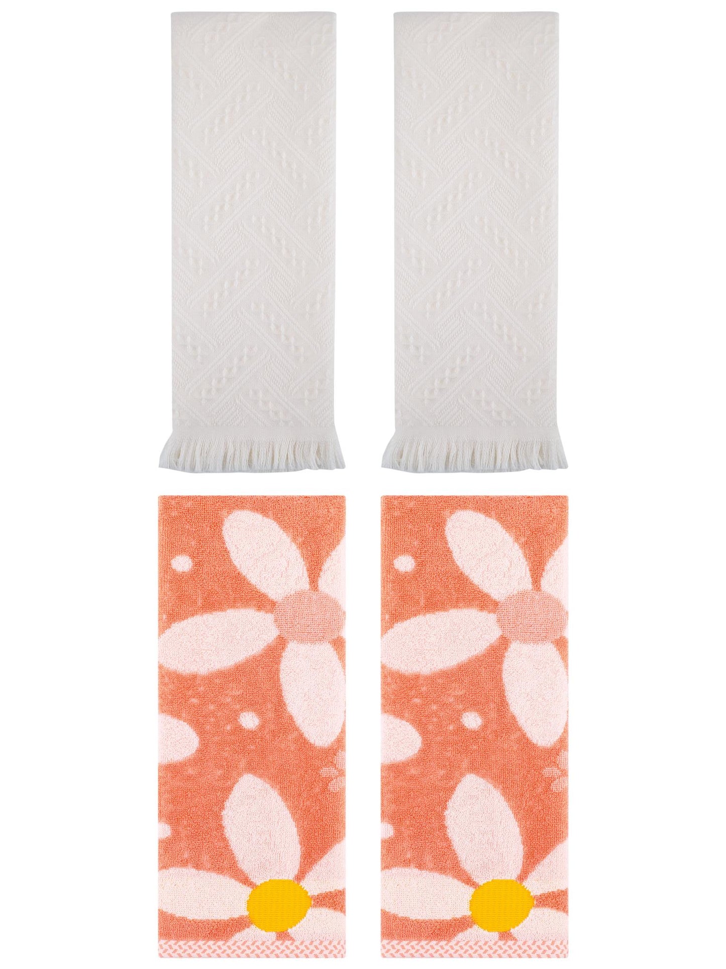 Unique Bargains 4 Pcs Pure Cotton Soft Hand Towel Set 13 x 29 Inch Orange/Beige
