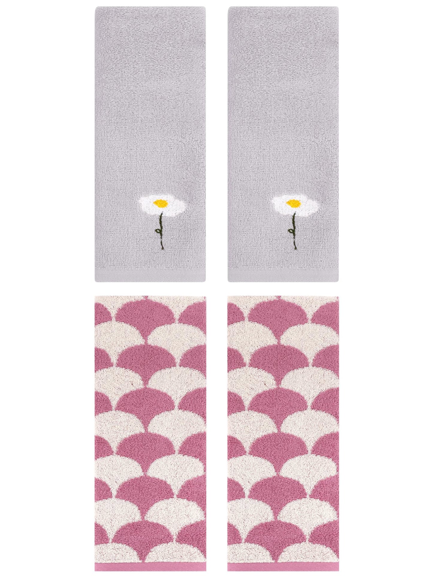 Unique Bargains 4 Pcs Soft Absorbent Hand Towels Grey/Pink 13" x 30"/13" x 29"