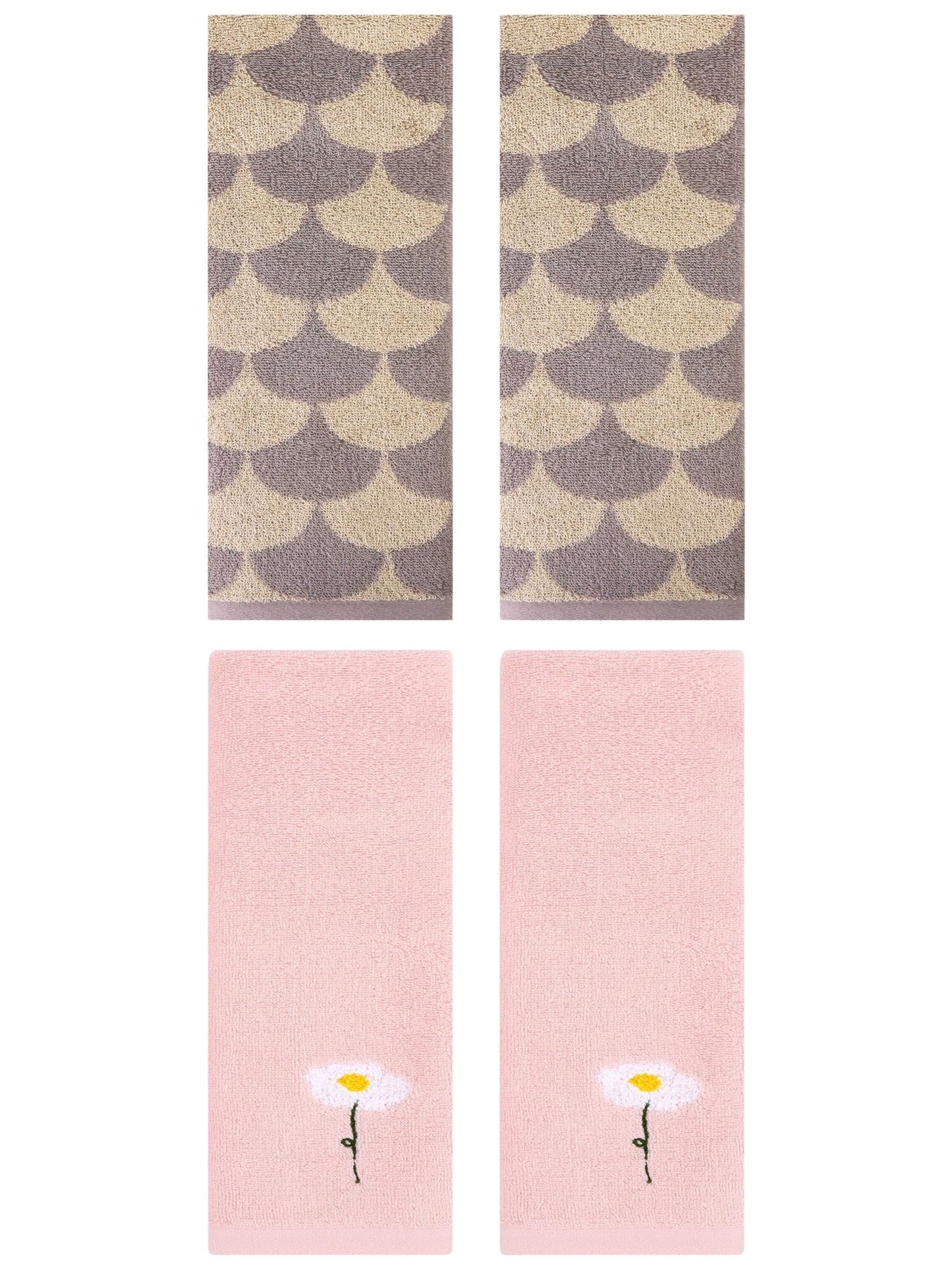 Unique Bargains 4 Pcs Soft Absorbent Hand Towels Pink/Brown 13" x 30"/13" x 29"