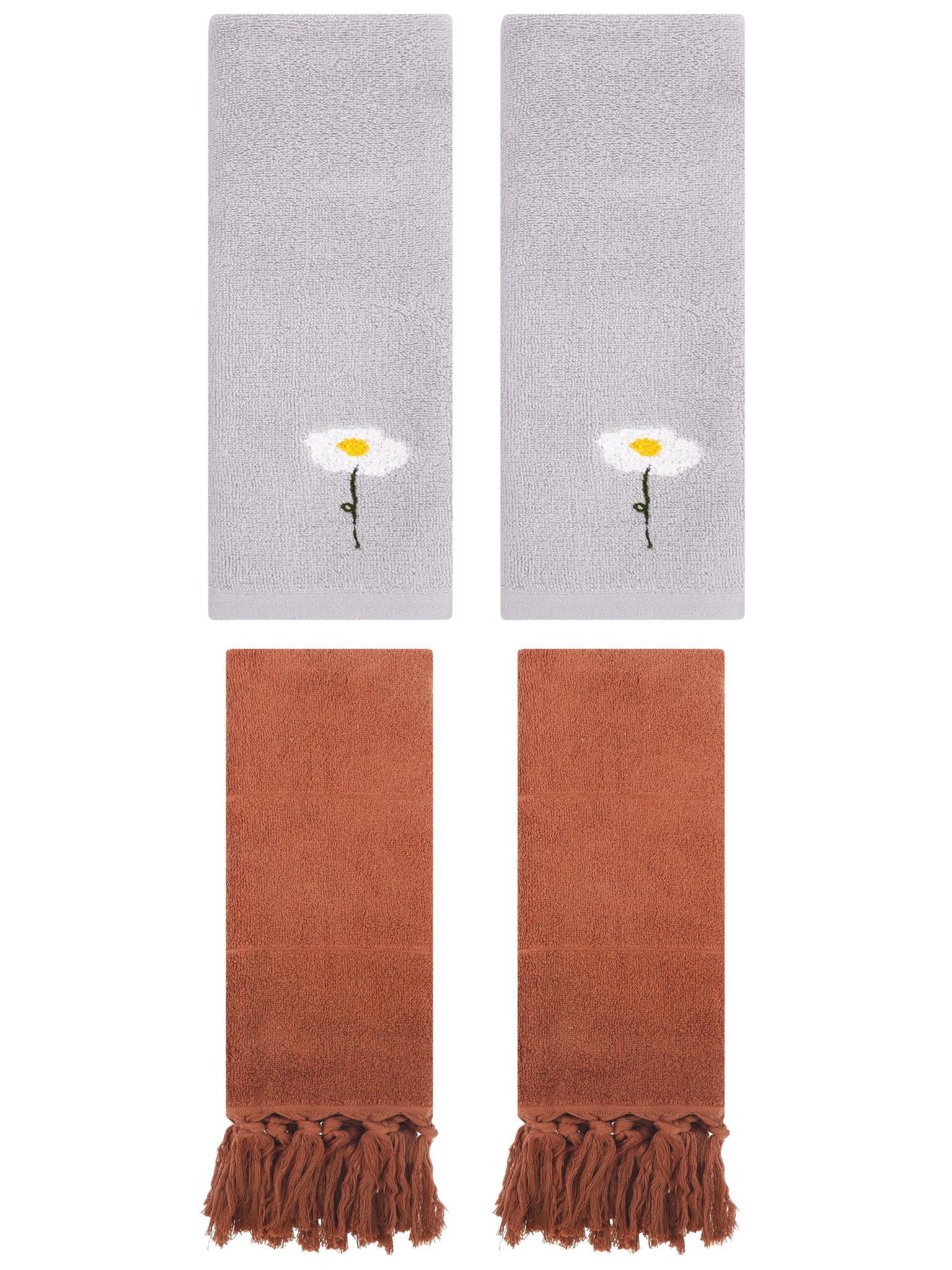 Unique Bargains 4 Pcs Soft Bath Towel Set Brown/Grey 14" x 30"/13" x 30"