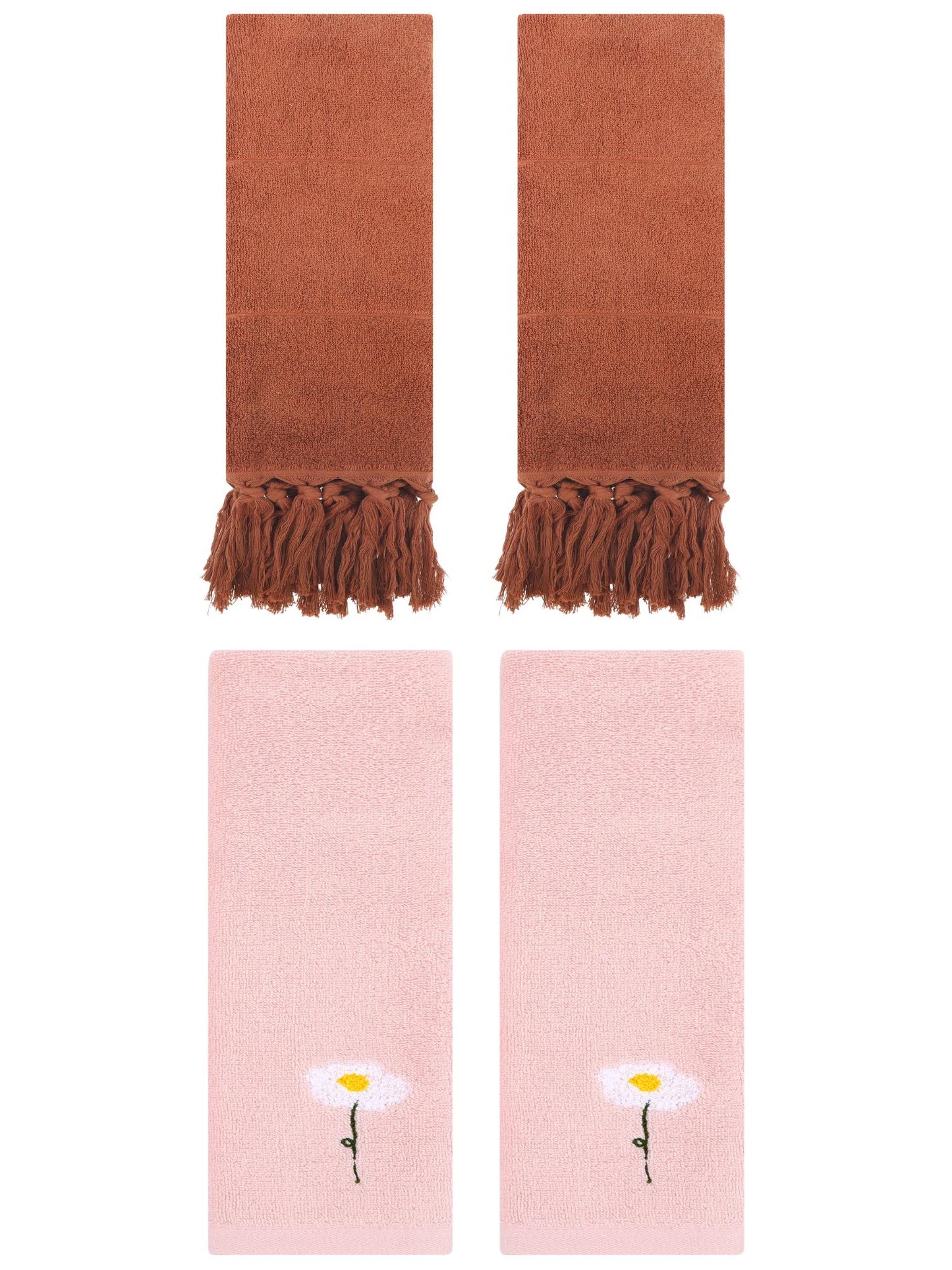 Unique Bargains 4 Pcs Soft Bath Towel Set Brown/Pink 14" x 30"/13" x 30"