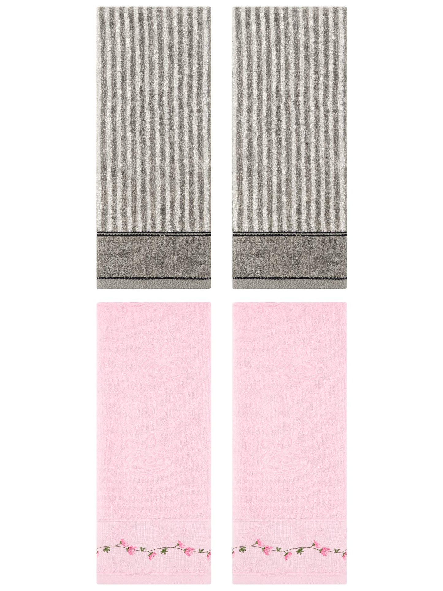 Unique Bargains 4 Pcs Soft Bathroom Hand Towels 13 x 29 Inch Grey/Pink