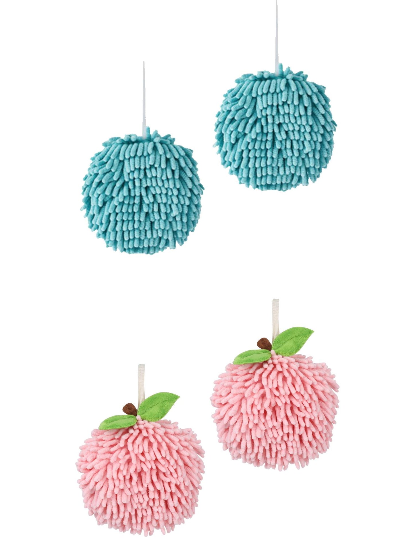 Unique Bargains 4 Pcs Soft Chenille Ball Hand Towels Pink/Blue 6" x 6"