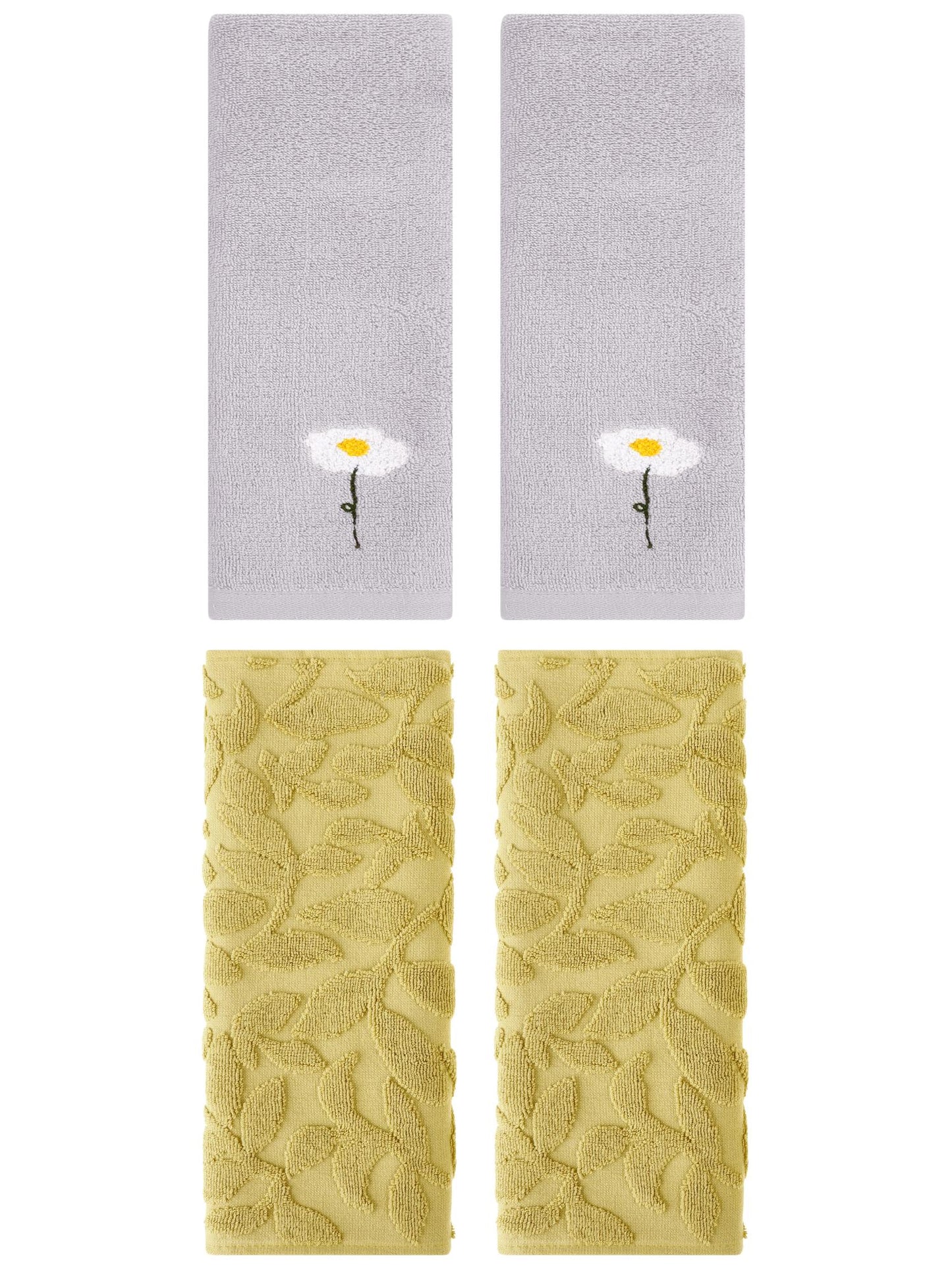 Unique Bargains 4 Pcs Soft Cotton Hand Towels Grey/Yellow 13" x 30"/14" x 30"