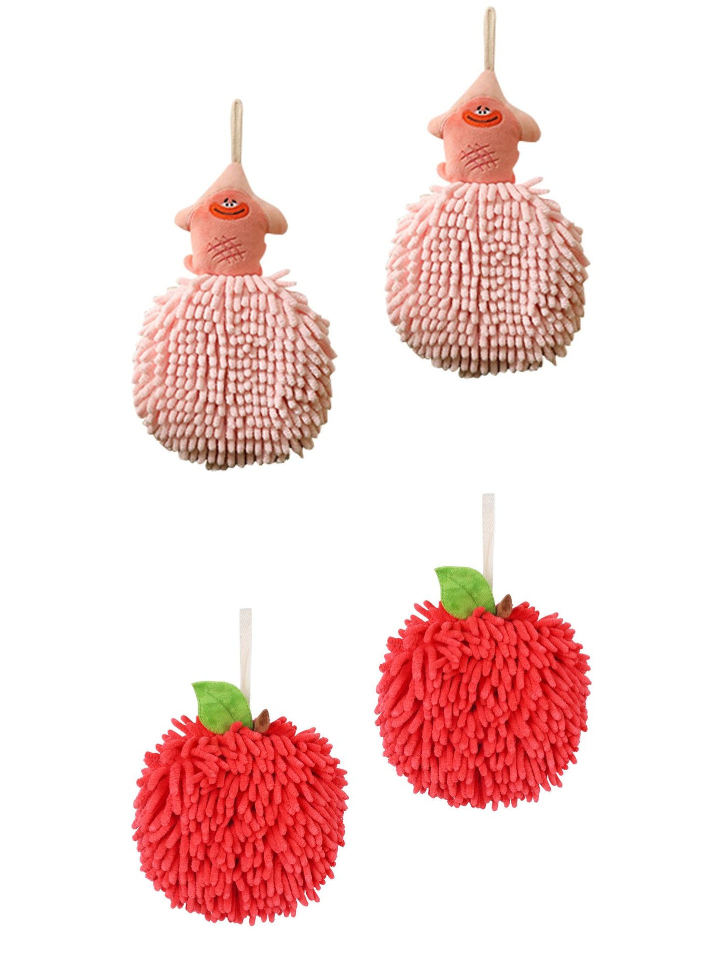 Unique Bargains 4 Pcs Soft Fluffy Ball Hand Towels Red/Pink 6" x 6"/7" x 9"