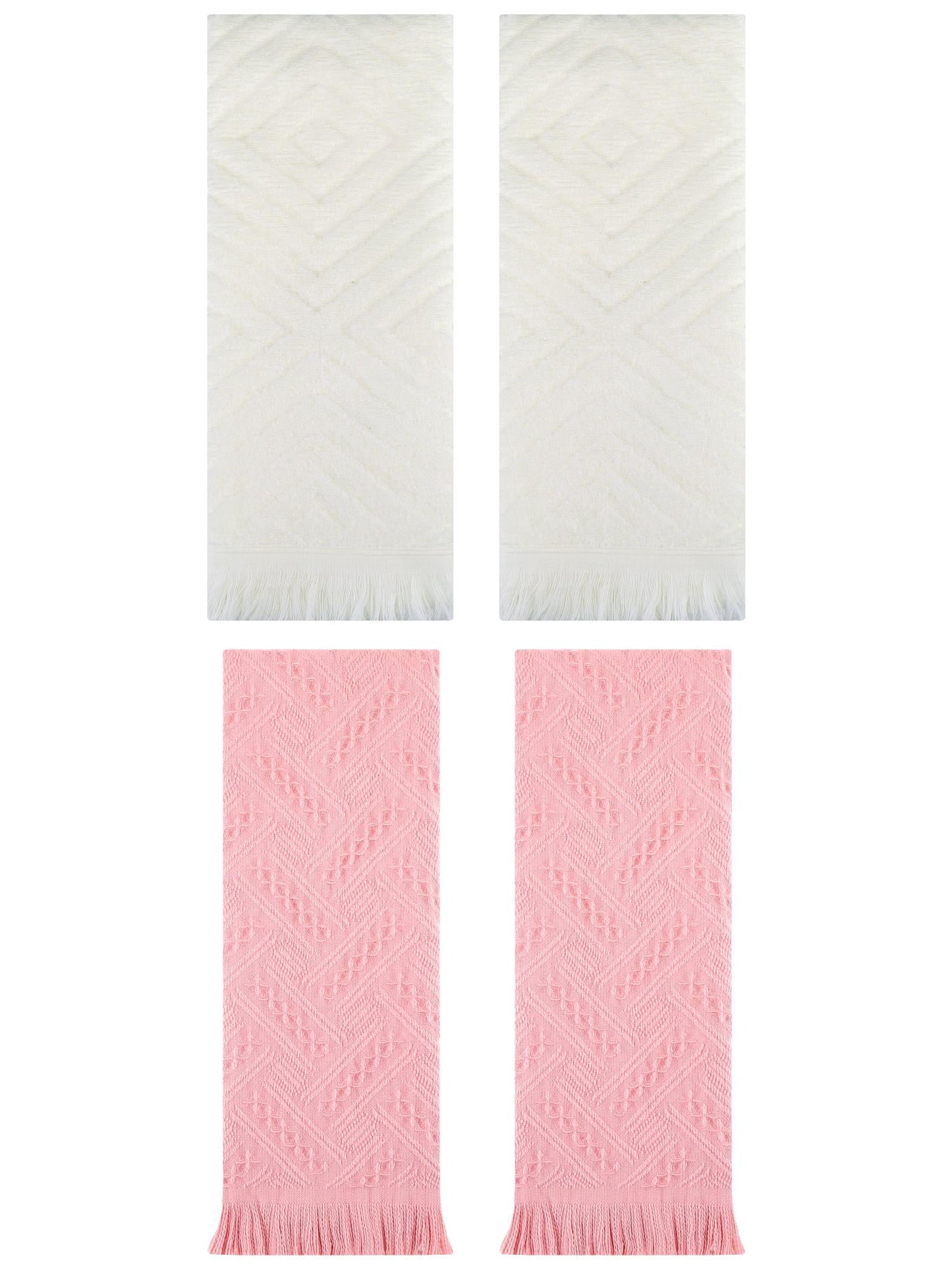 Unique Bargains 4 Pcs Soft Geometric Hand Towels 13" x 29" Beige/Pink