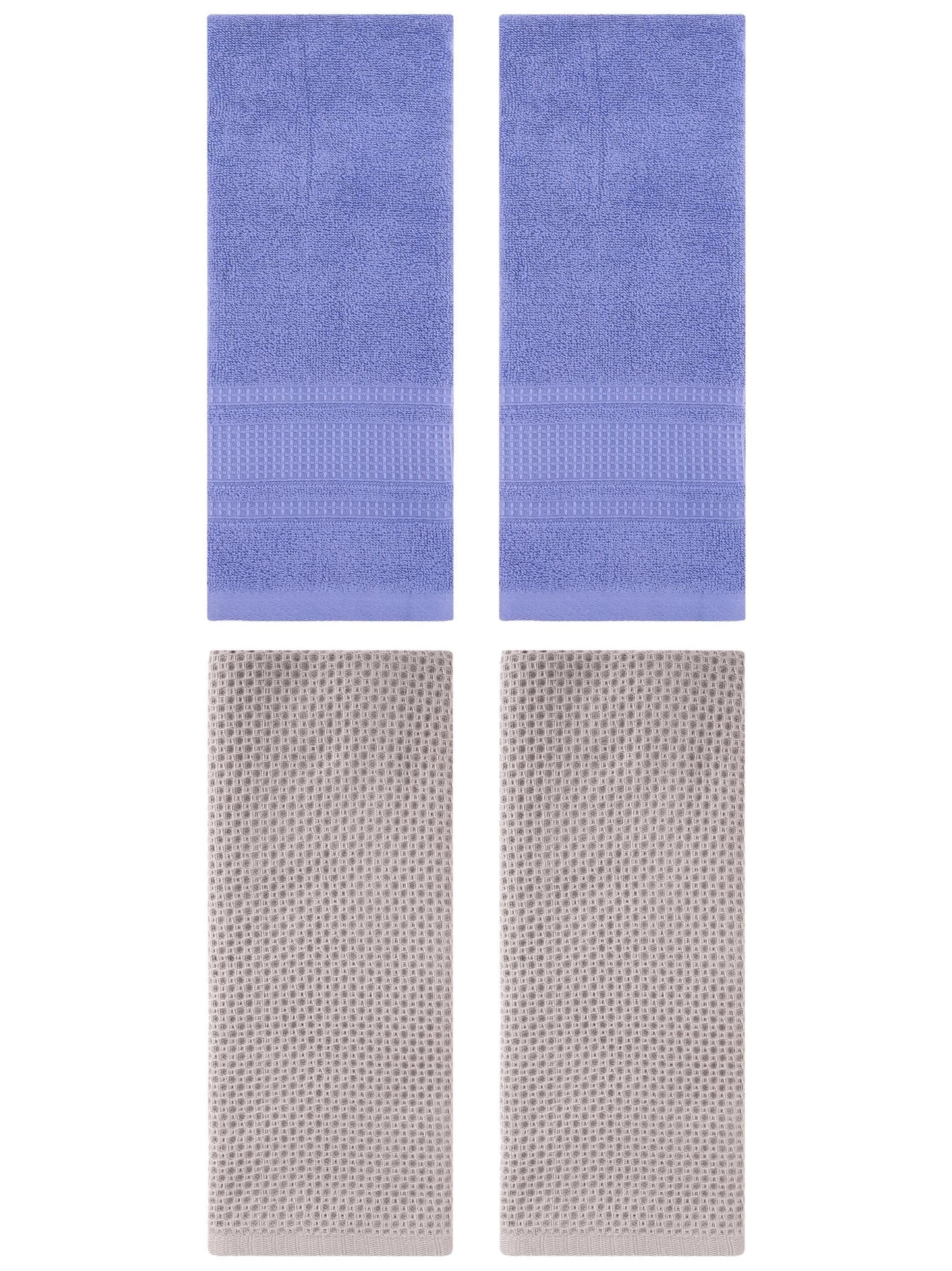 Unique Bargains 4 Pcs Soft Waffle Hand Towel Camel/Dark Blue 13" x 30"/13" x 29"