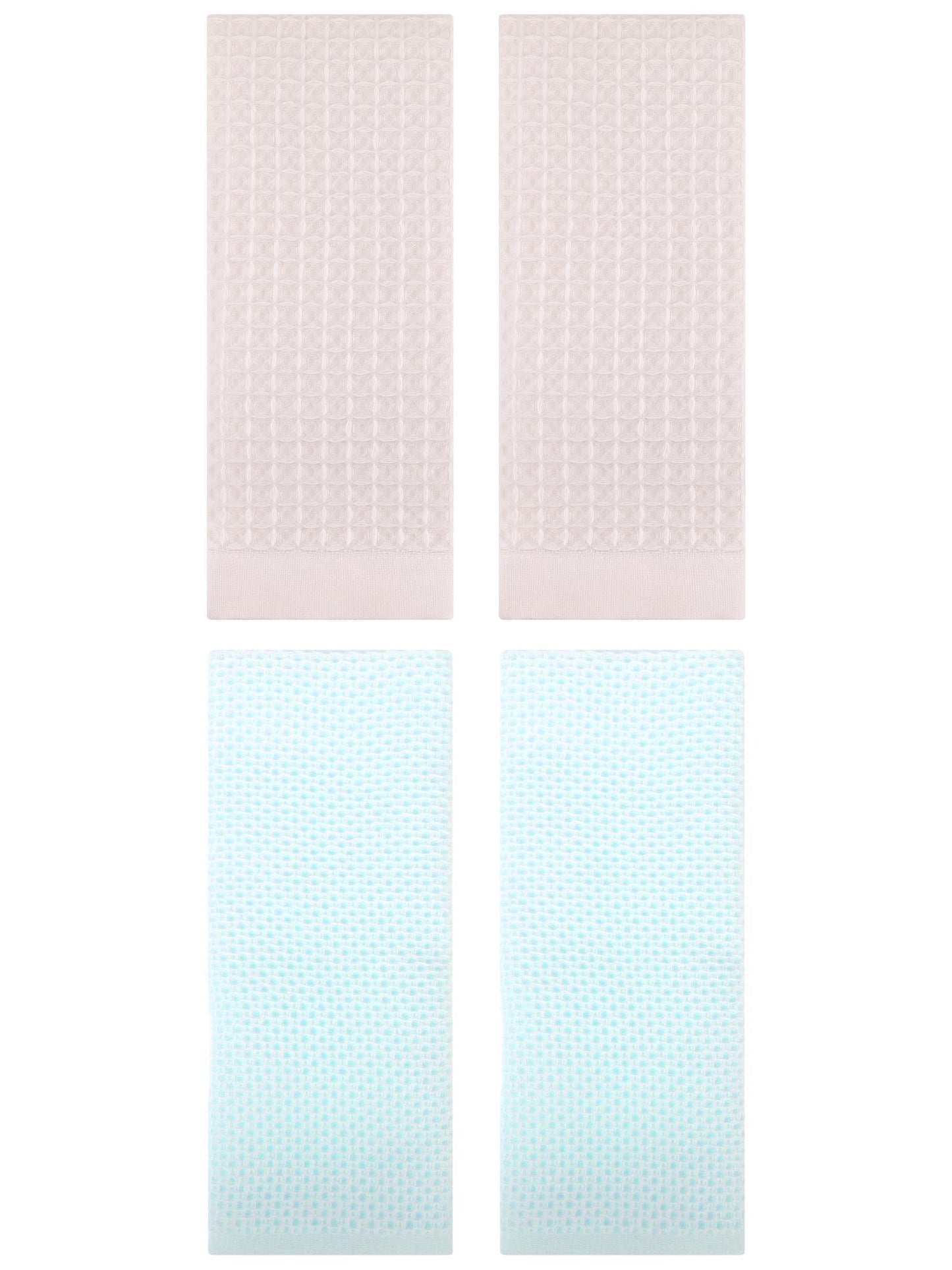 Unique Bargains 4 Pcs Soft Waffle Hand Towel Light Cyan/Beige 13" x 30"/14" x 30"