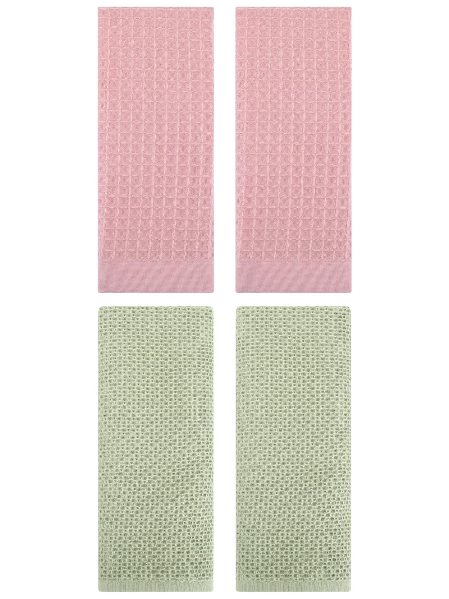 Unique Bargains 4 Pcs Soft Waffle Hand Towel Light Green/Pink 13" x 30"/14" x 30"