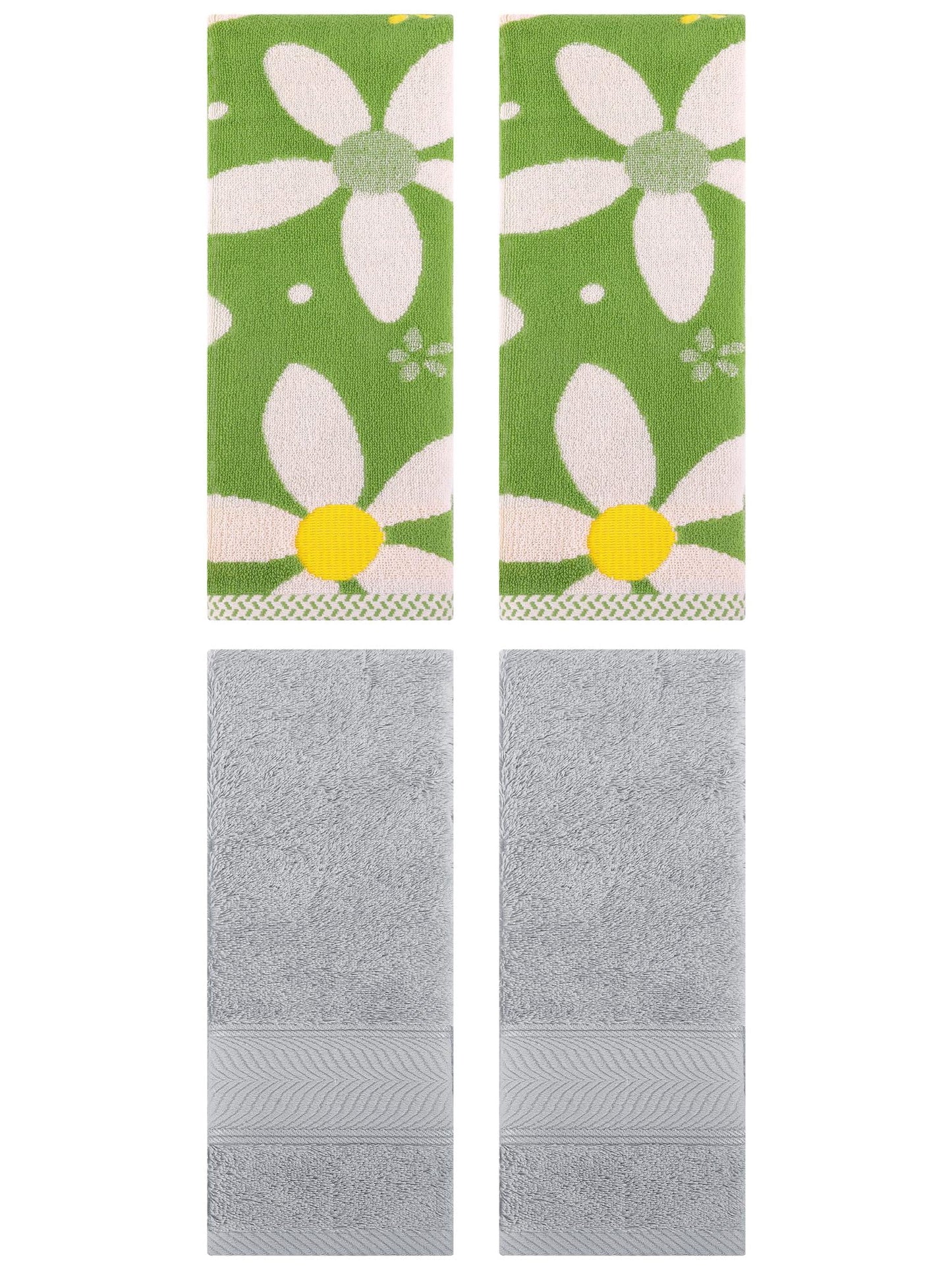 Unique Bargains 4 Pcs Sold Striped Cotton Hand Towels Light Grey/Green 14" x 30"/13" x 29"