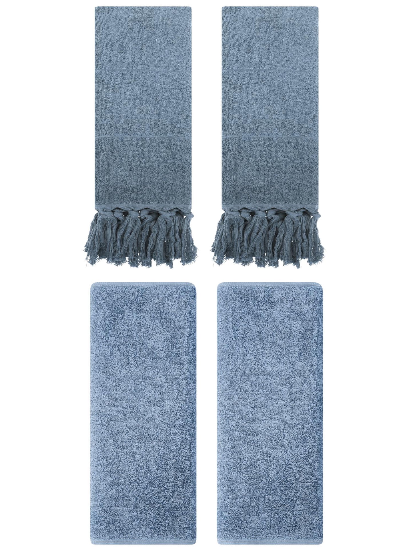 Unique Bargains 4 Pcs Solid Cotton Hand Towels Blue/Light Steel Blue 14" x 30"/13" x 30"