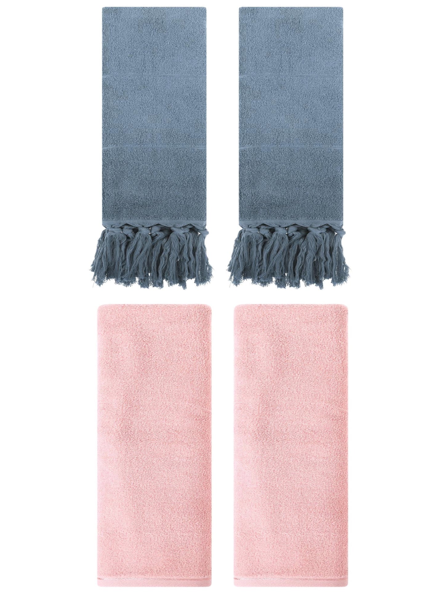 Unique Bargains 4 Pcs Solid Cotton Hand Towels Blue/Pink 14" x 30"/13" x 30"