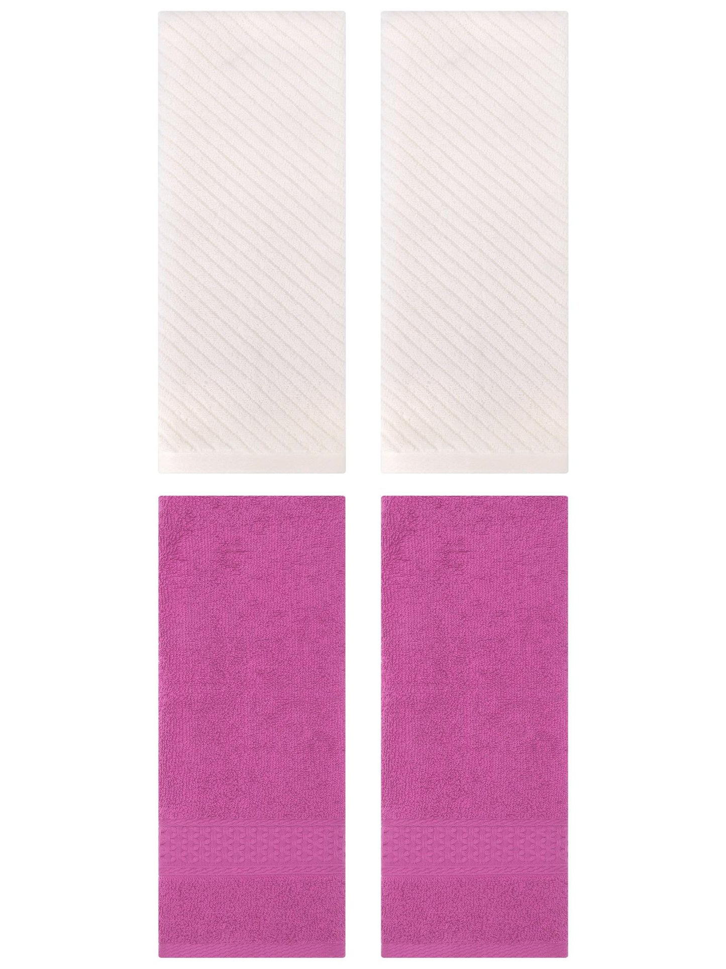 Unique Bargains 4 Pcs Solid Soft Bathroom Hand Towel Dark Pink/Beige 13" x 30"/14" x 30"