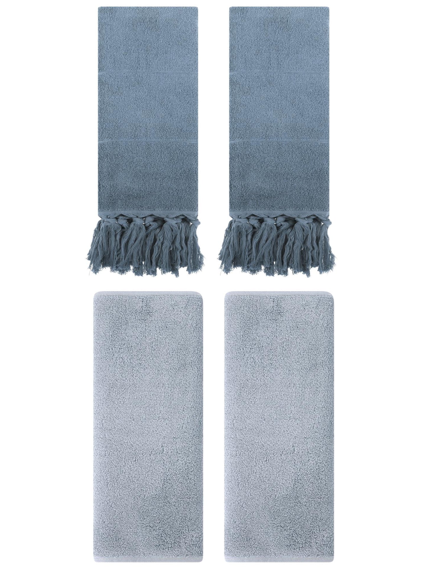 Unique Bargains 4 Pcs Solid Soft Hand Towels Blue/Light Grey 14" x 30"/13" x 30"